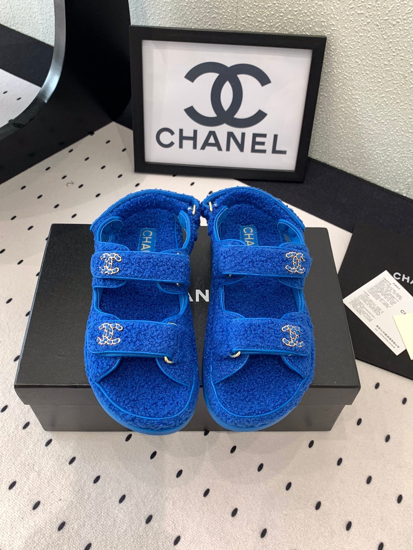 CC DAD SANDAL AZURE BLUE LAMB FUR