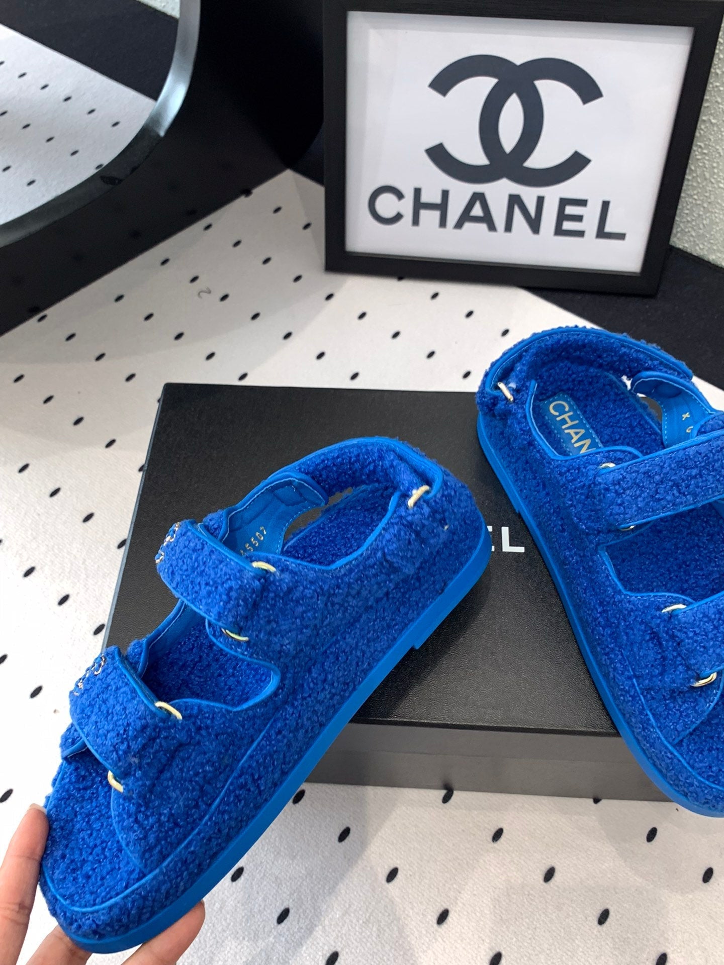 CC DAD SANDAL AZURE BLUE LAMB FUR