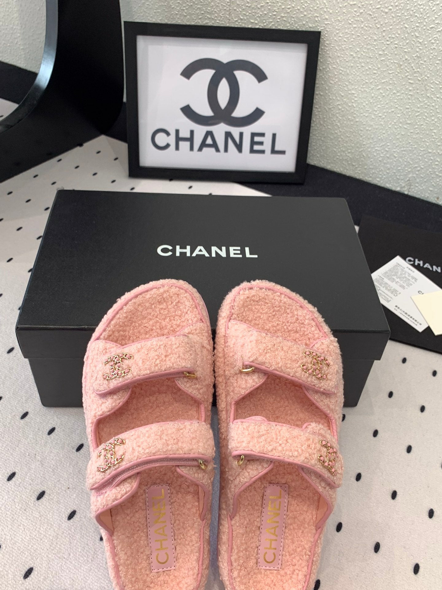 CC DAD SANDAL MULE IN ROSE PINK LAMB FUR