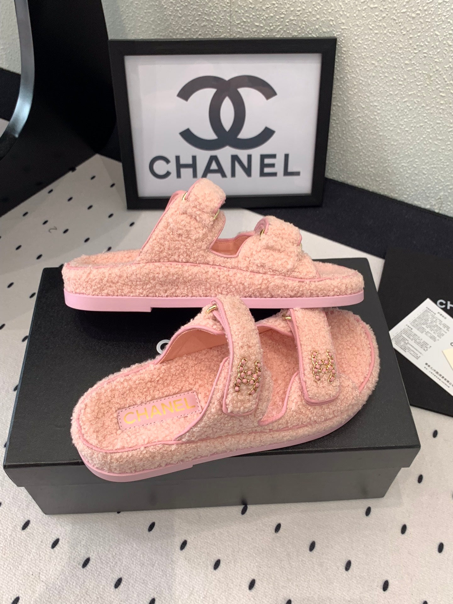 CC DAD SANDAL MULE IN ROSE PINK LAMB FUR