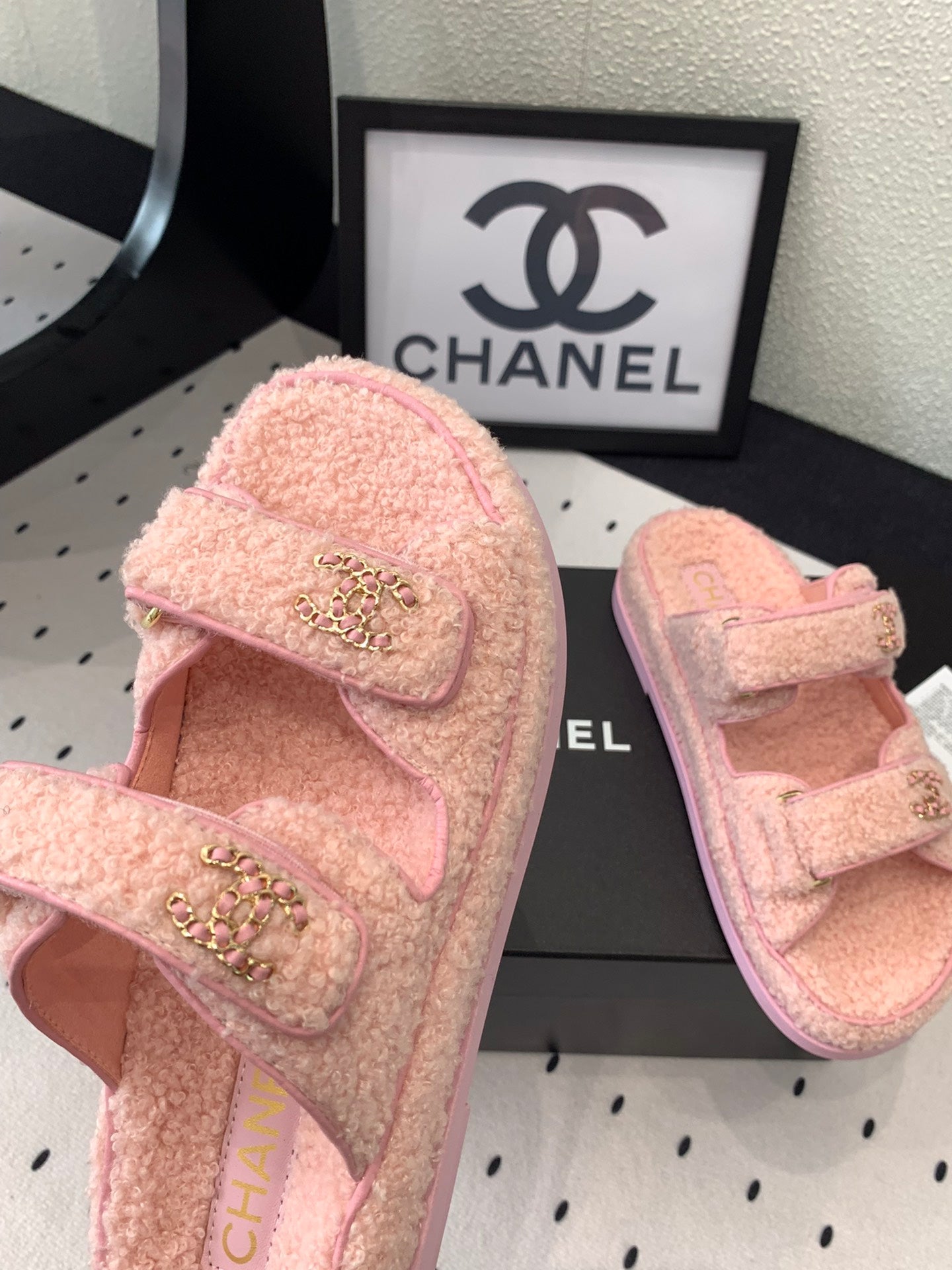 CC DAD SANDAL MULE IN ROSE PINK LAMB FUR