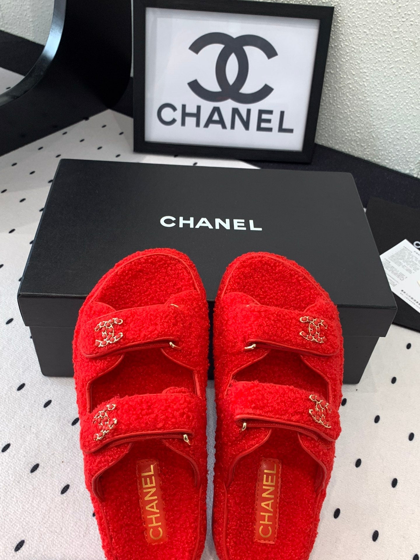 CC DAD SANDAL MULE IN CRIMSON RED LAMB FUR