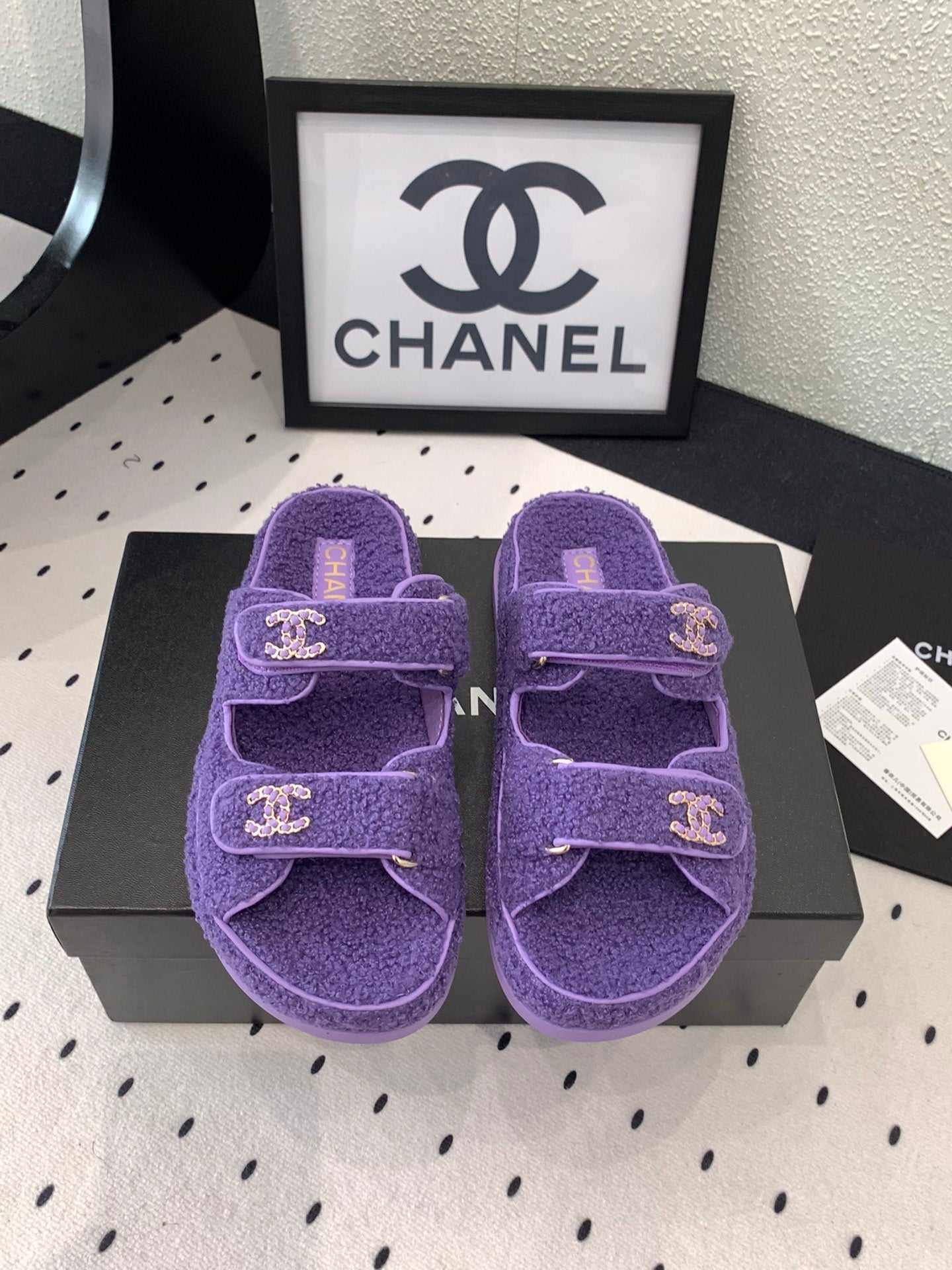 CC DAD SANDAL MULE IN PLUM PURPLE LAMB FUR