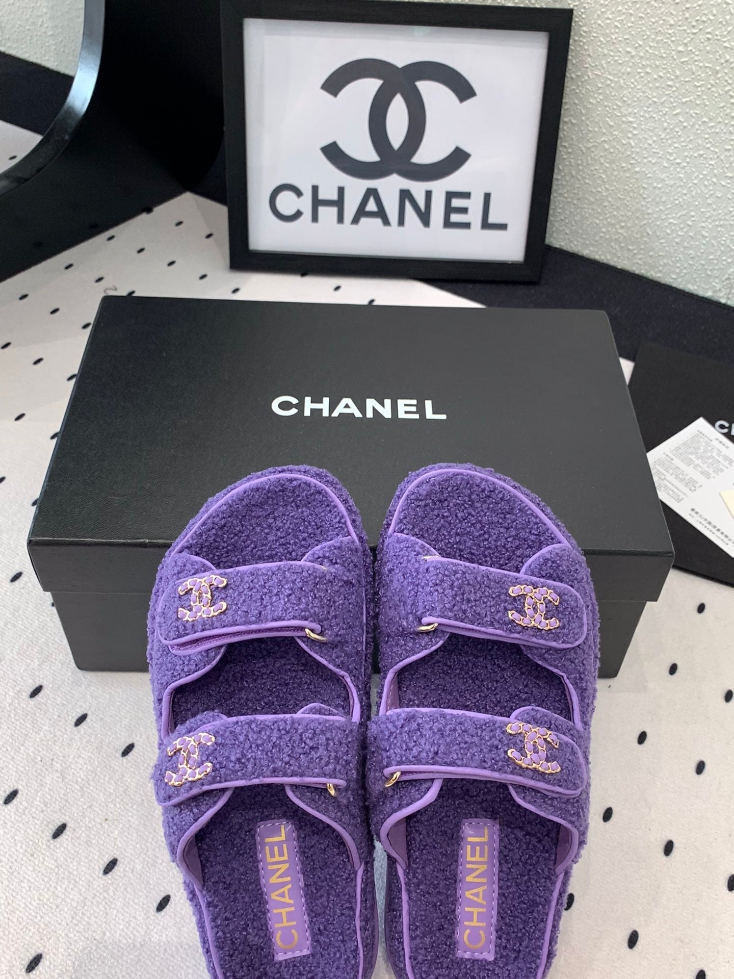 CC DAD SANDAL MULE IN PLUM PURPLE LAMB FUR