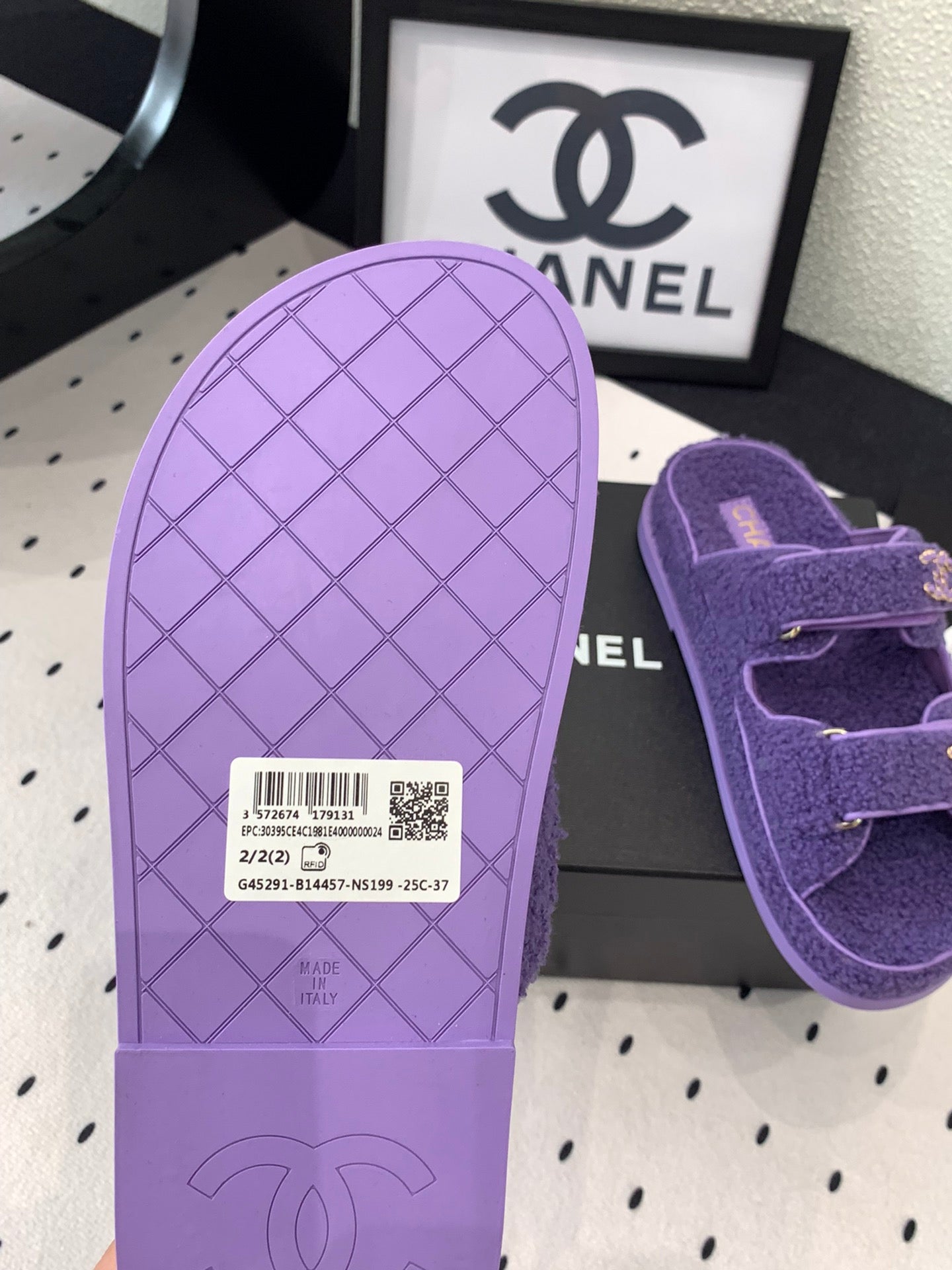 CC DAD SANDAL MULE IN PLUM PURPLE LAMB FUR