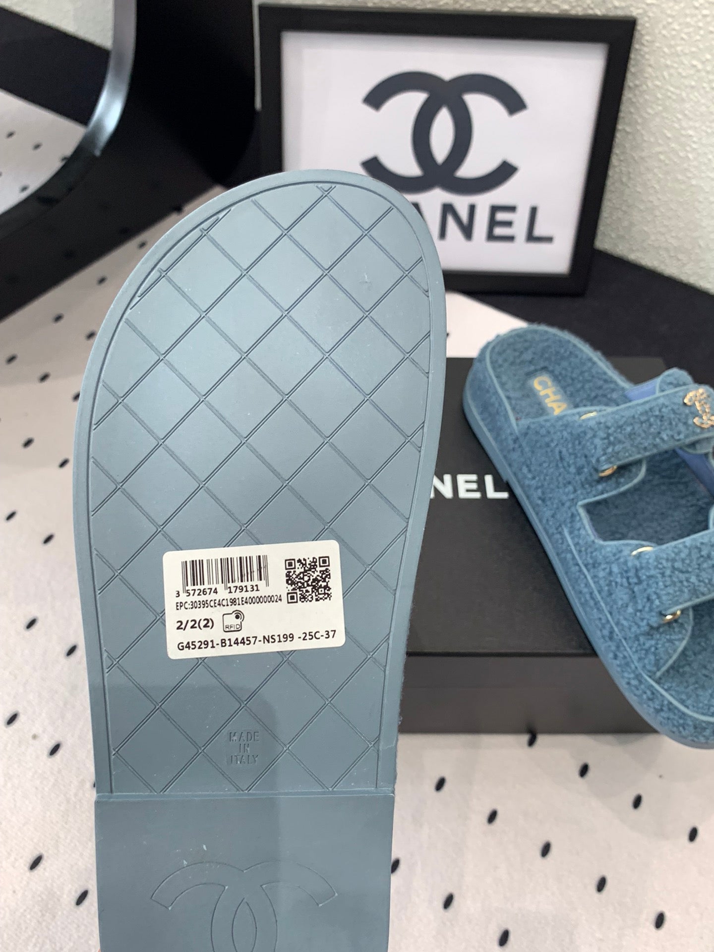 CC DAD SANDAL MULE IN AEGEAN BLUE LAMB FUR