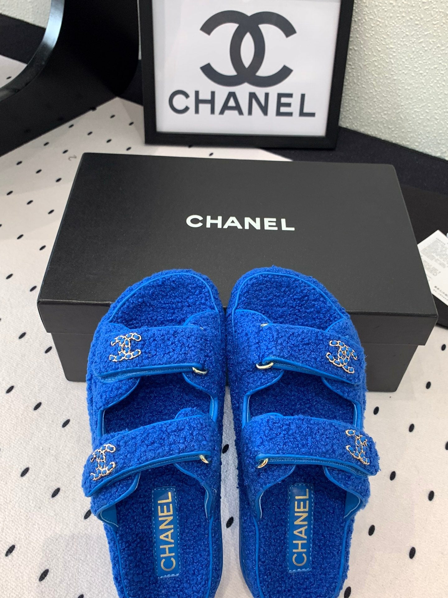 CC DAD SANDAL MULE IN AZURE BLUE LAMB FUR