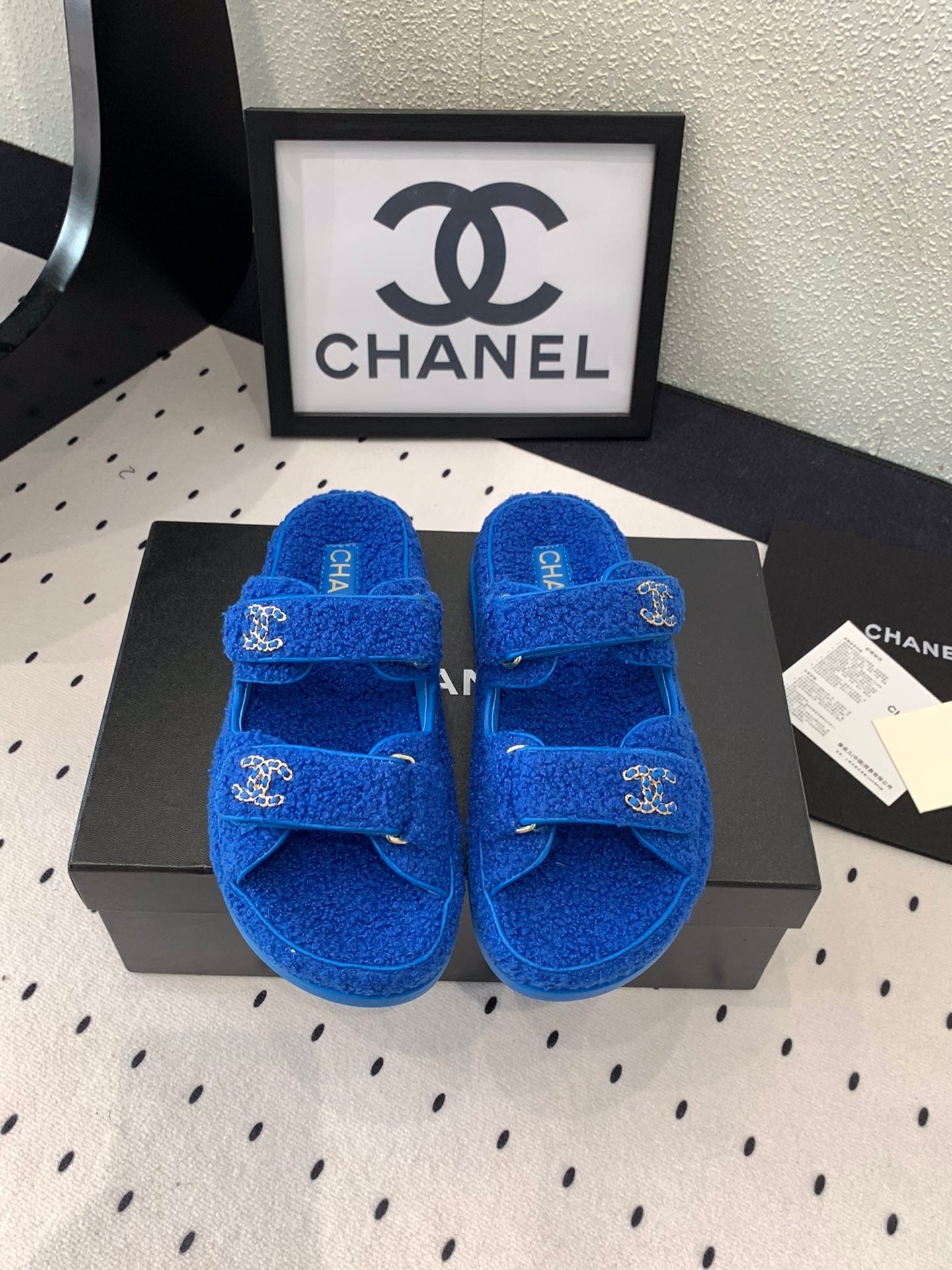 CC DAD SANDAL MULE IN AZURE BLUE LAMB FUR