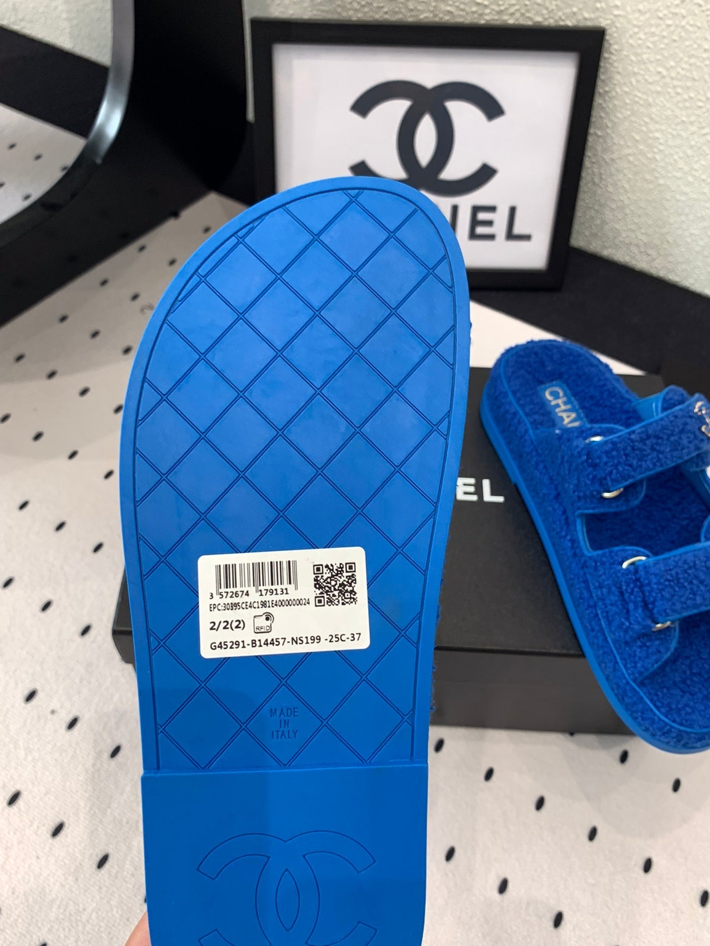 CC DAD SANDAL MULE IN AZURE BLUE LAMB FUR