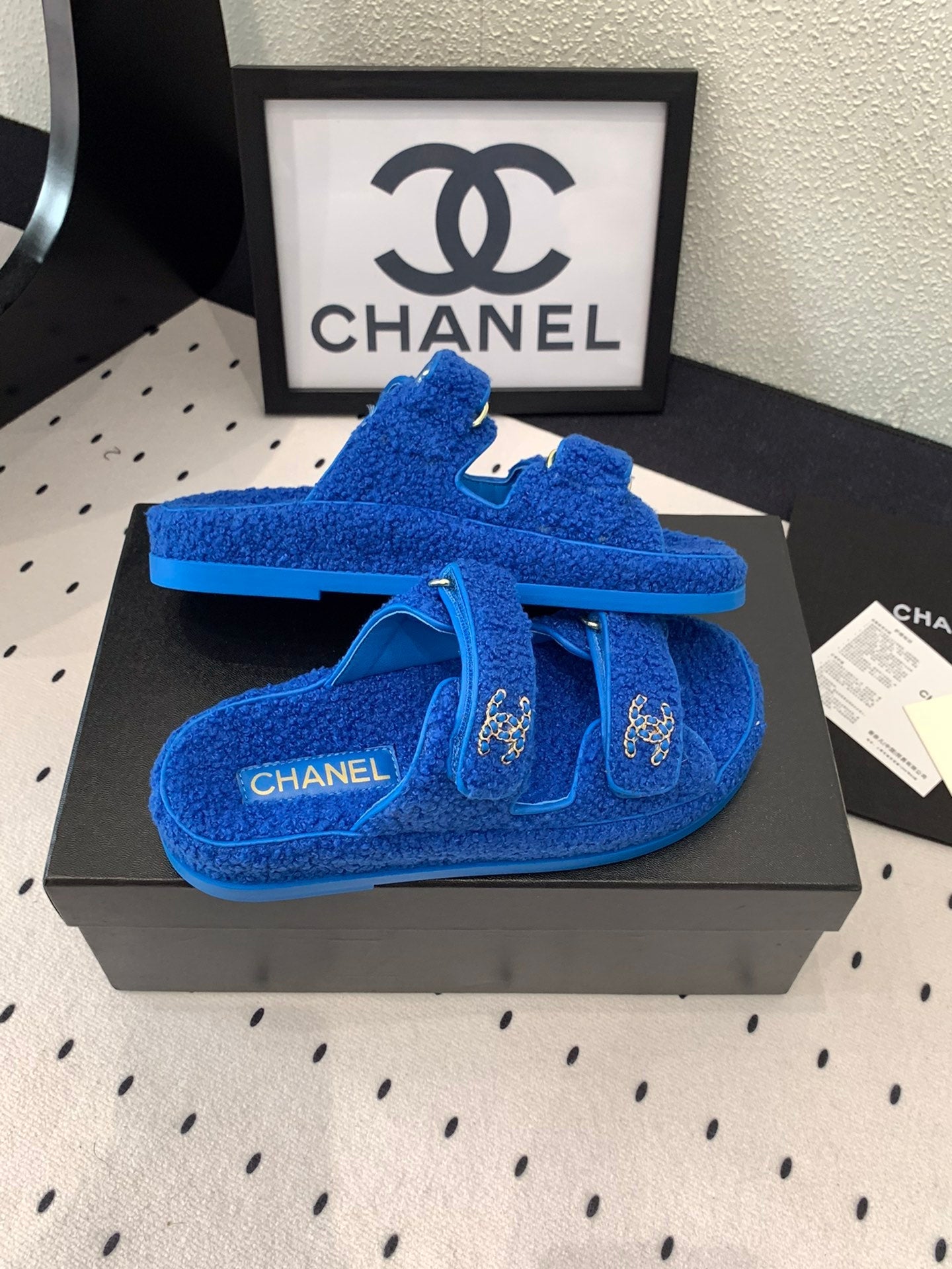 CC DAD SANDAL MULE IN AZURE BLUE LAMB FUR