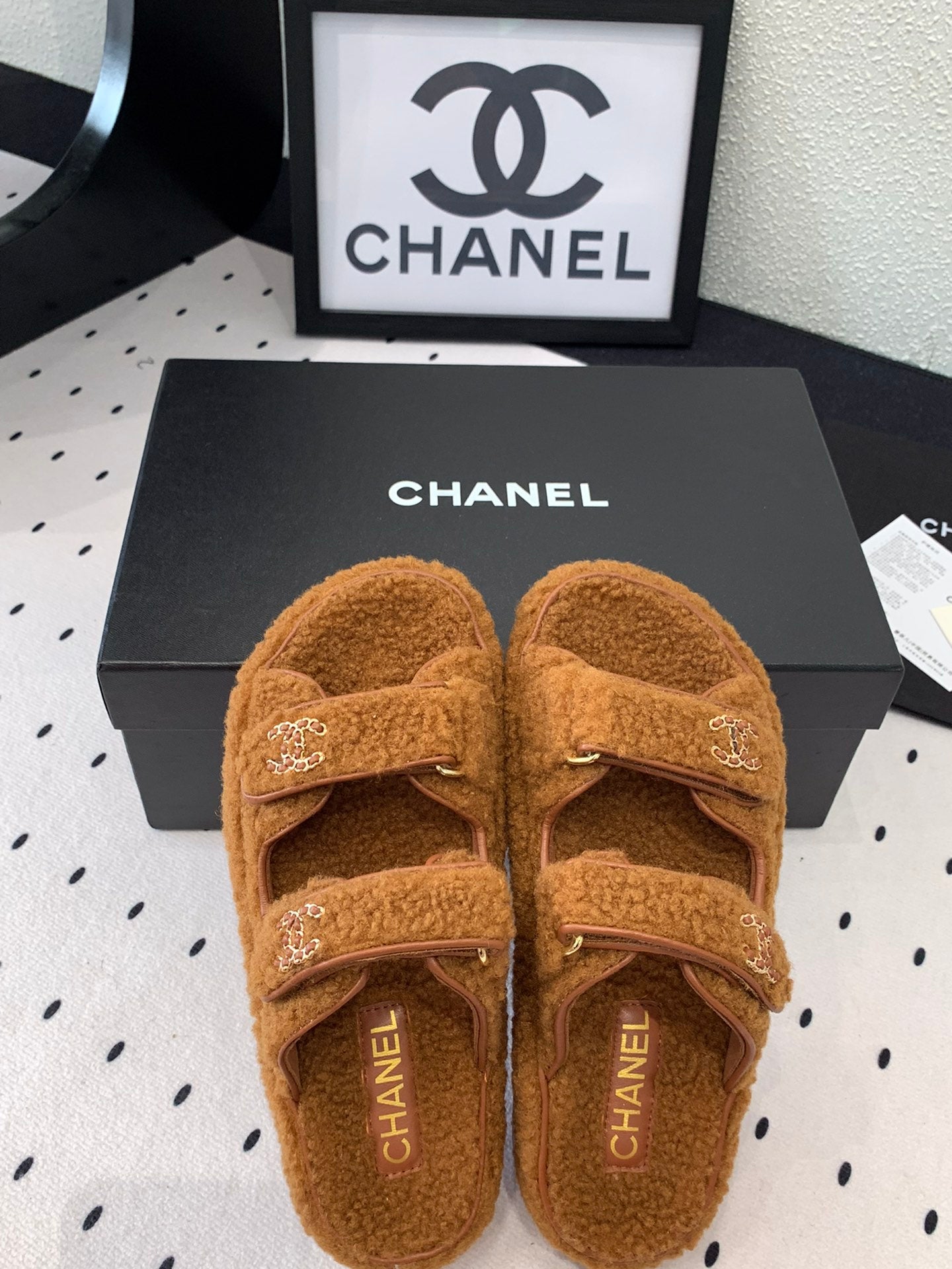 CC DAD SANDAL MULE IN BRONZE BROWN LAMB FUR