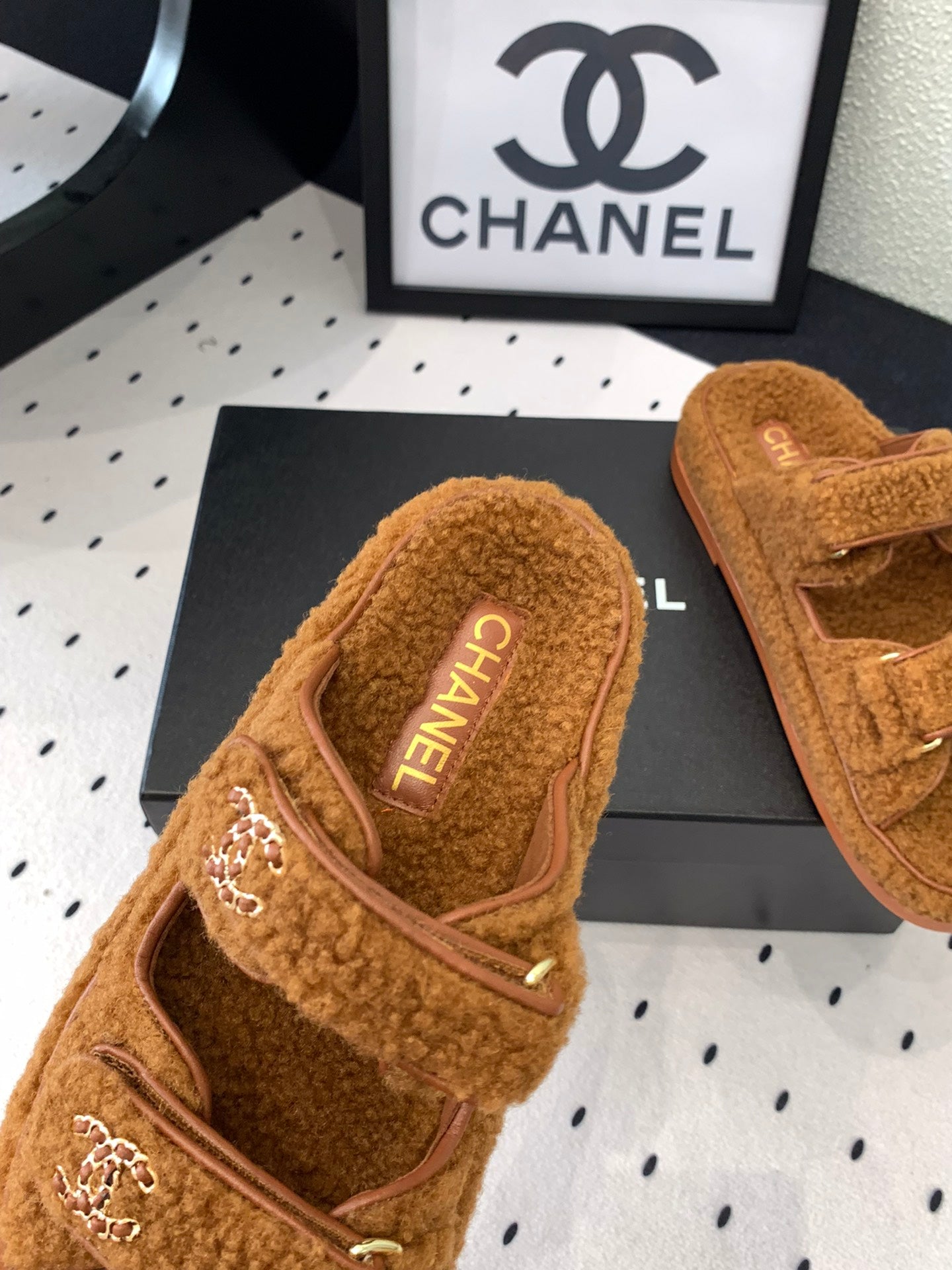 CC DAD SANDAL MULE IN BRONZE BROWN LAMB FUR