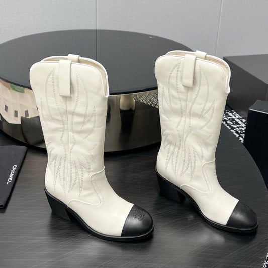 CC High Boot 5.5cm White Black Calfskin