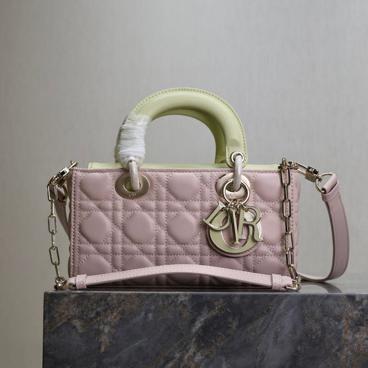 Lady D-Joy Bag 22 Pink Pale Green Lambskin