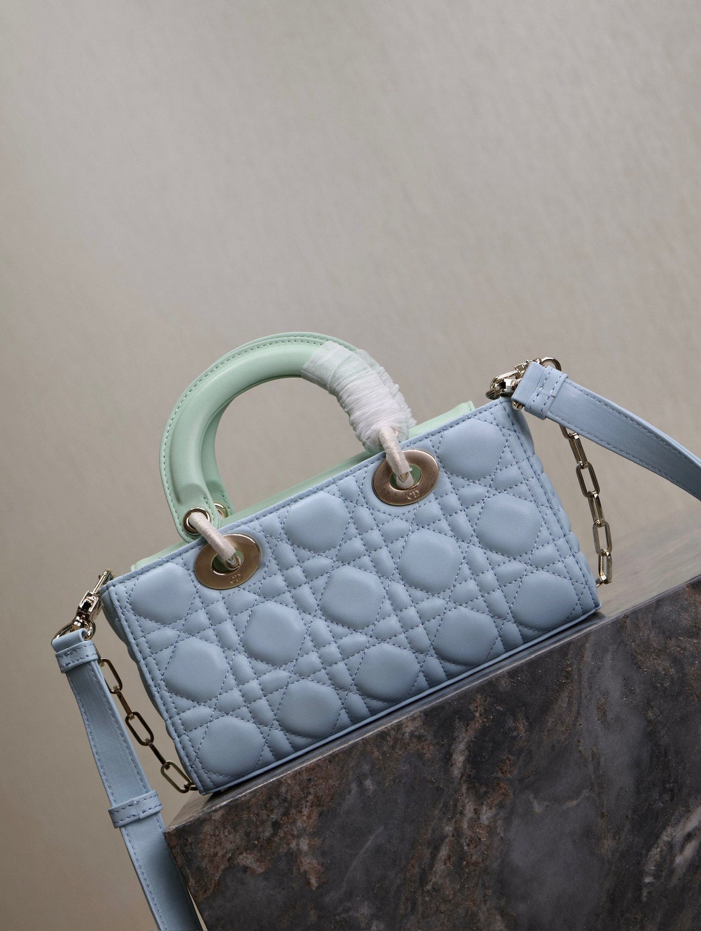 Lady D-Joy Bag 22 Celeste Blue Pale Green Lambskin