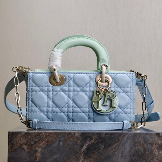 Lady D-Joy Bag 22 Celeste Blue Pale Green Lambskin