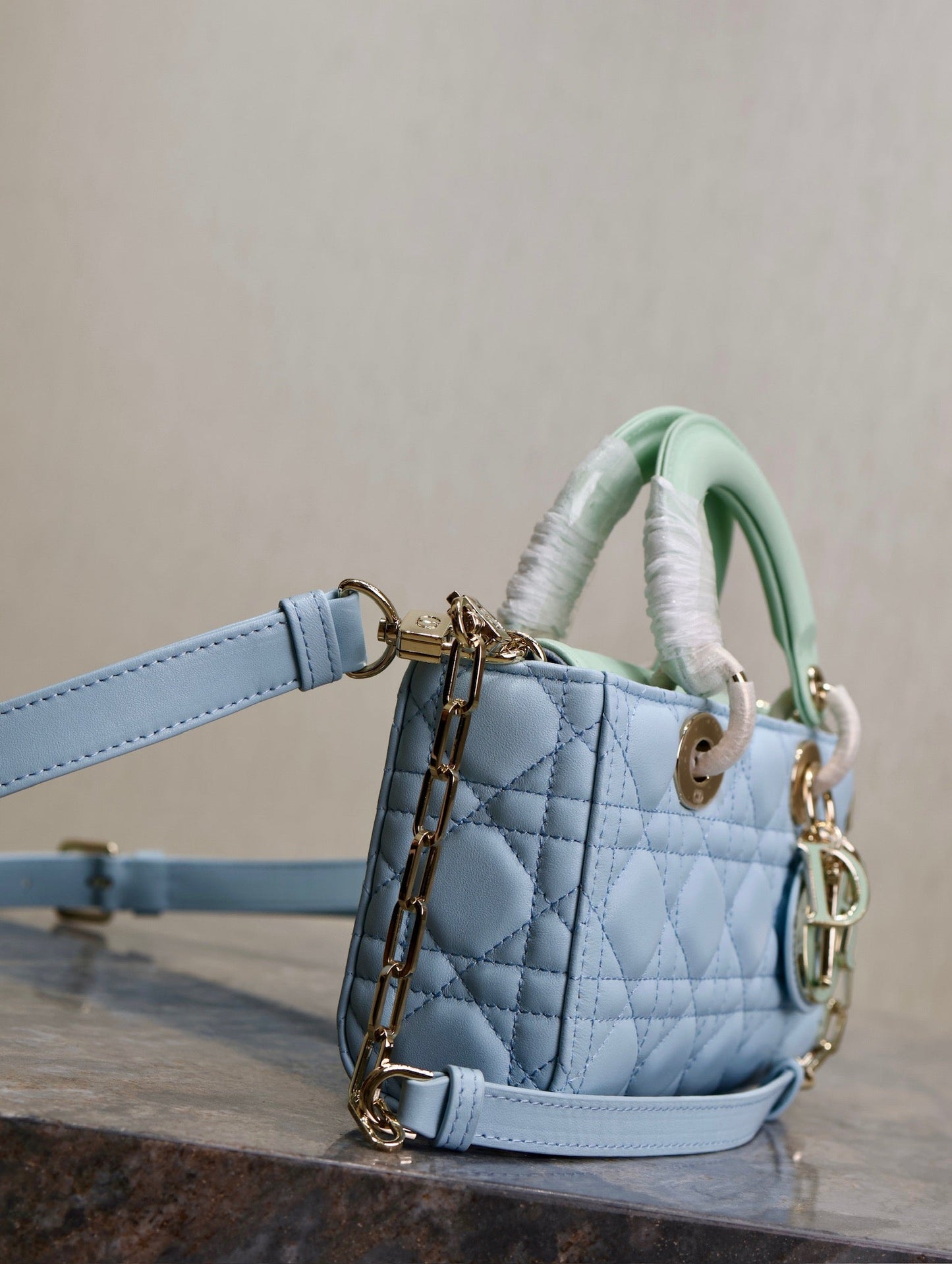 Lady D-Joy Bag 22 Celeste Blue Pale Green Lambskin