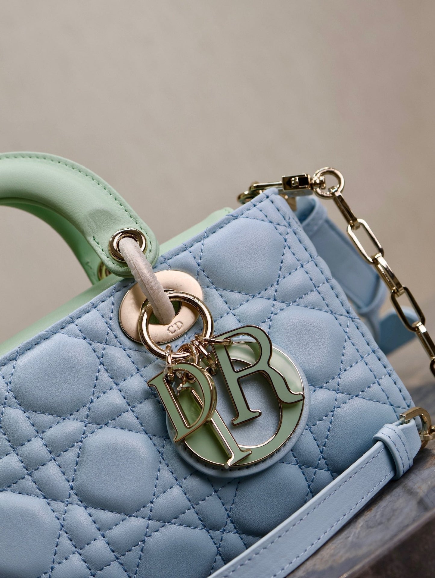 Lady D-Joy Bag 22 Celeste Blue Pale Green Lambskin