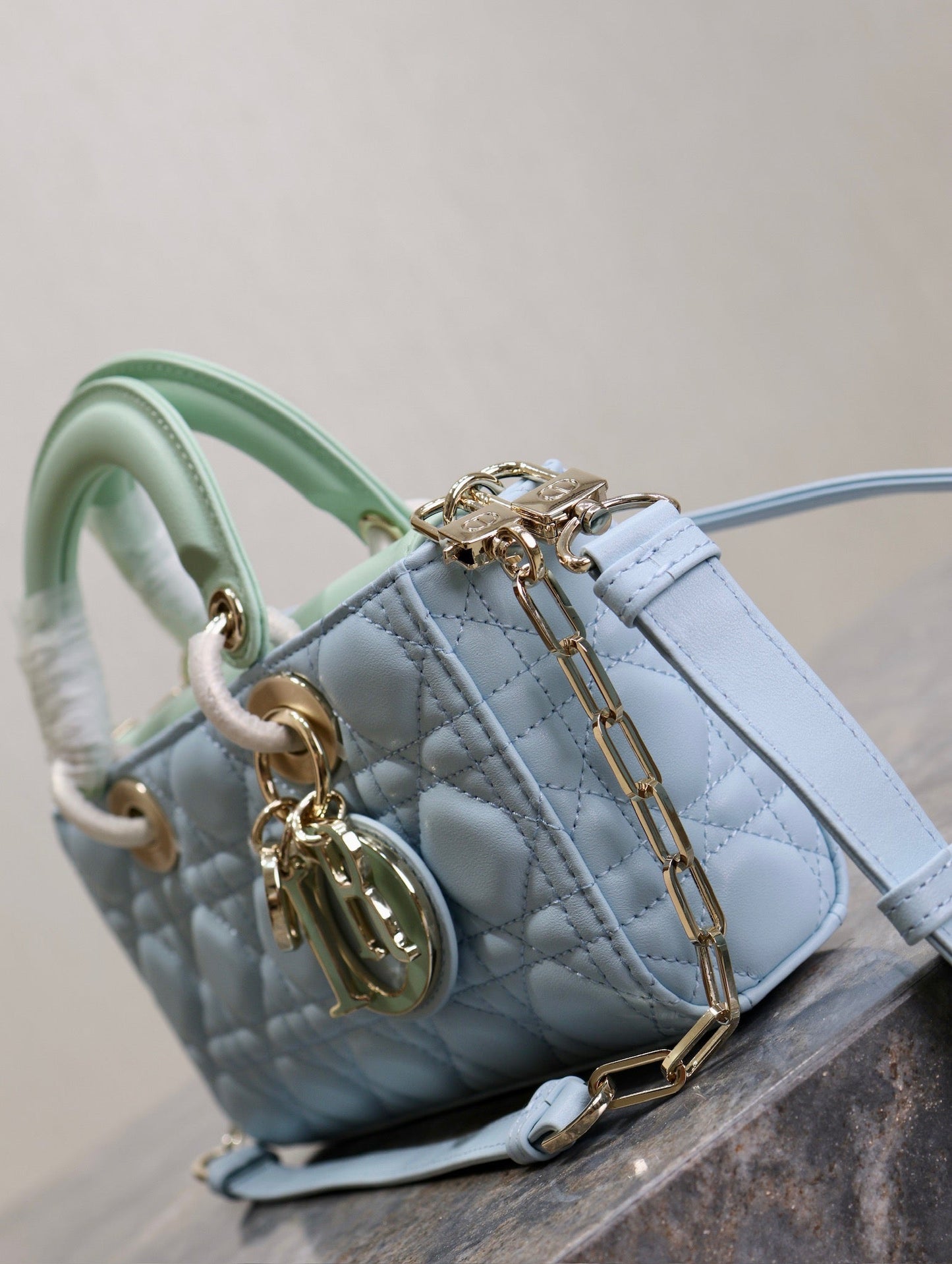 Lady D-Joy Bag 22 Celeste Blue Pale Green Lambskin