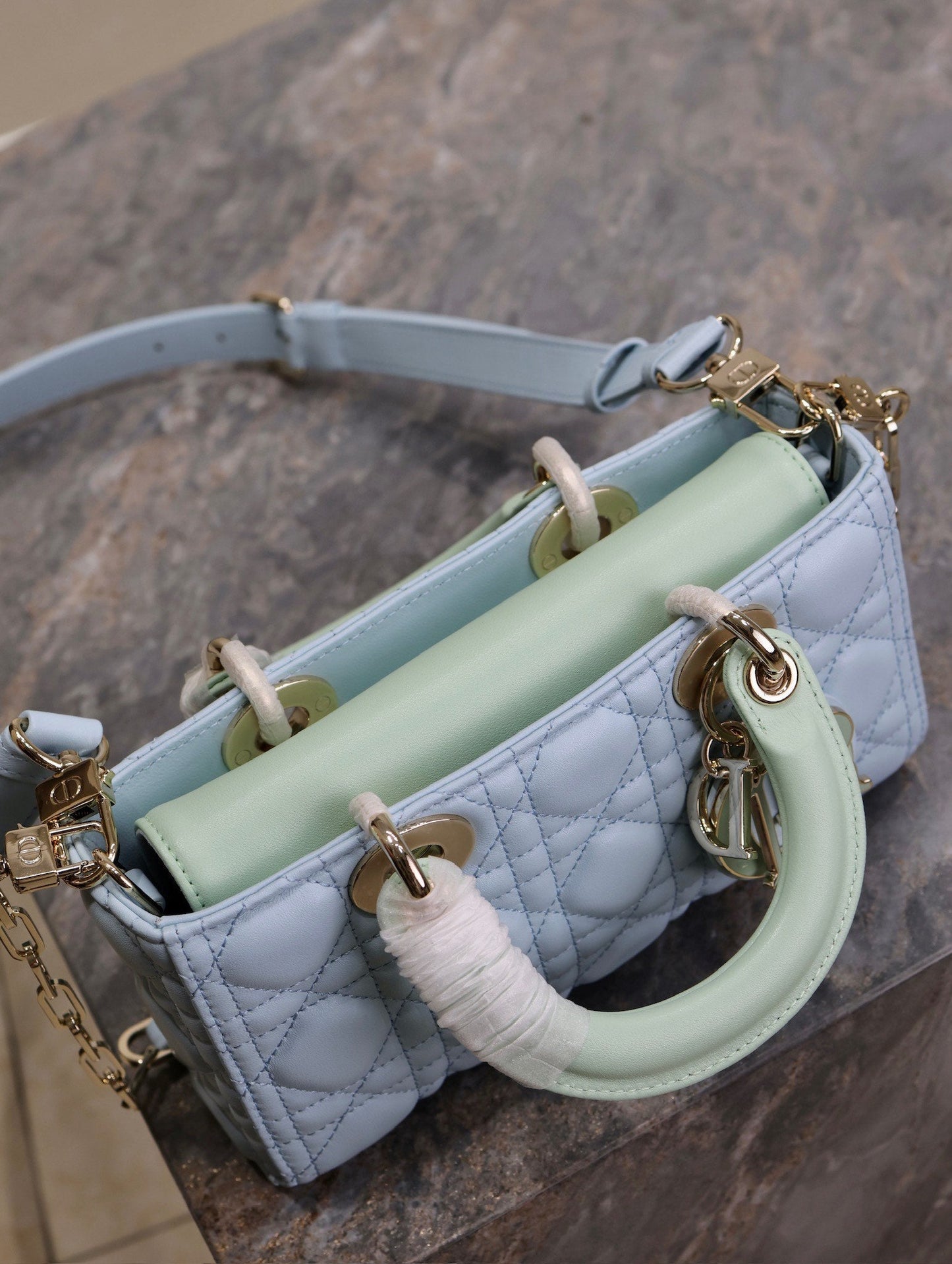 Lady D-Joy Bag 22 Celeste Blue Pale Green Lambskin