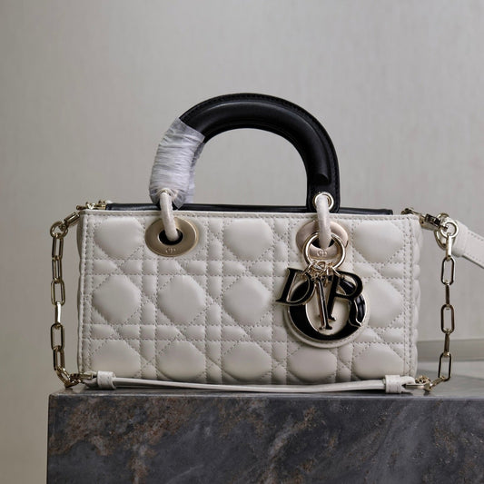 Lady D-Joy Bag 22 White Black Lambskin