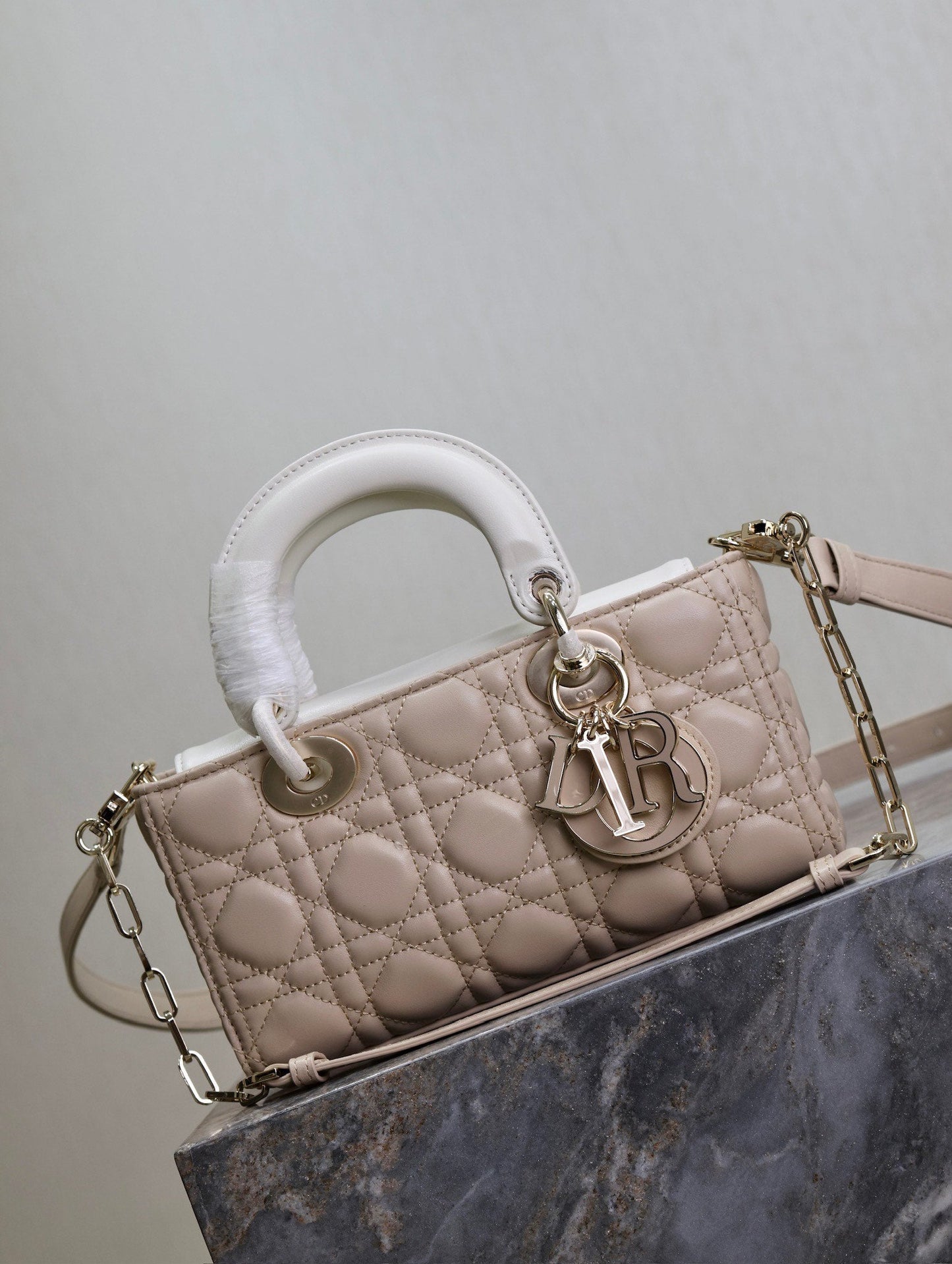 Lady D-Joy Bag 22 Beige White Lambskin