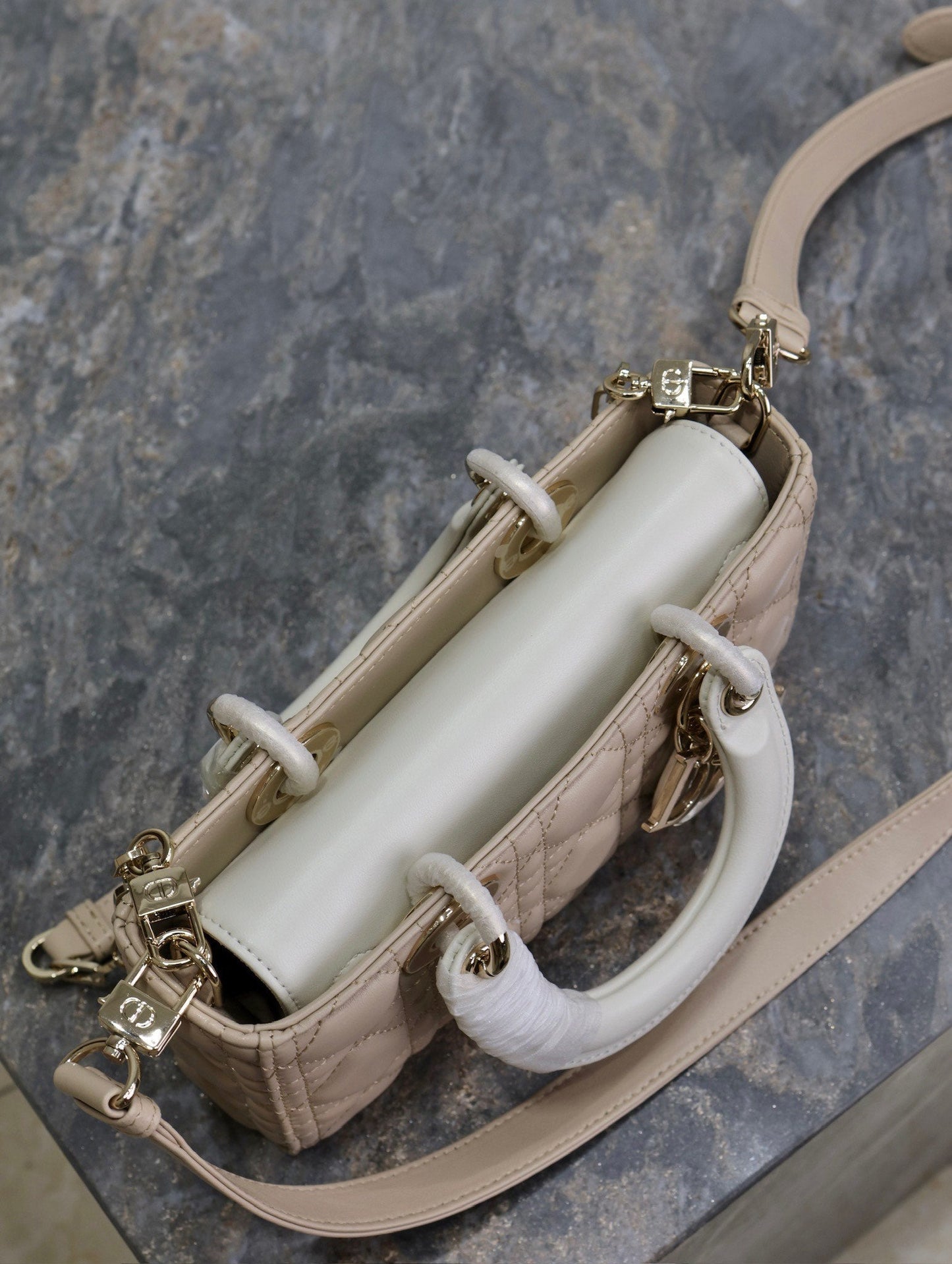 Lady D-Joy Bag 22 Beige White Lambskin