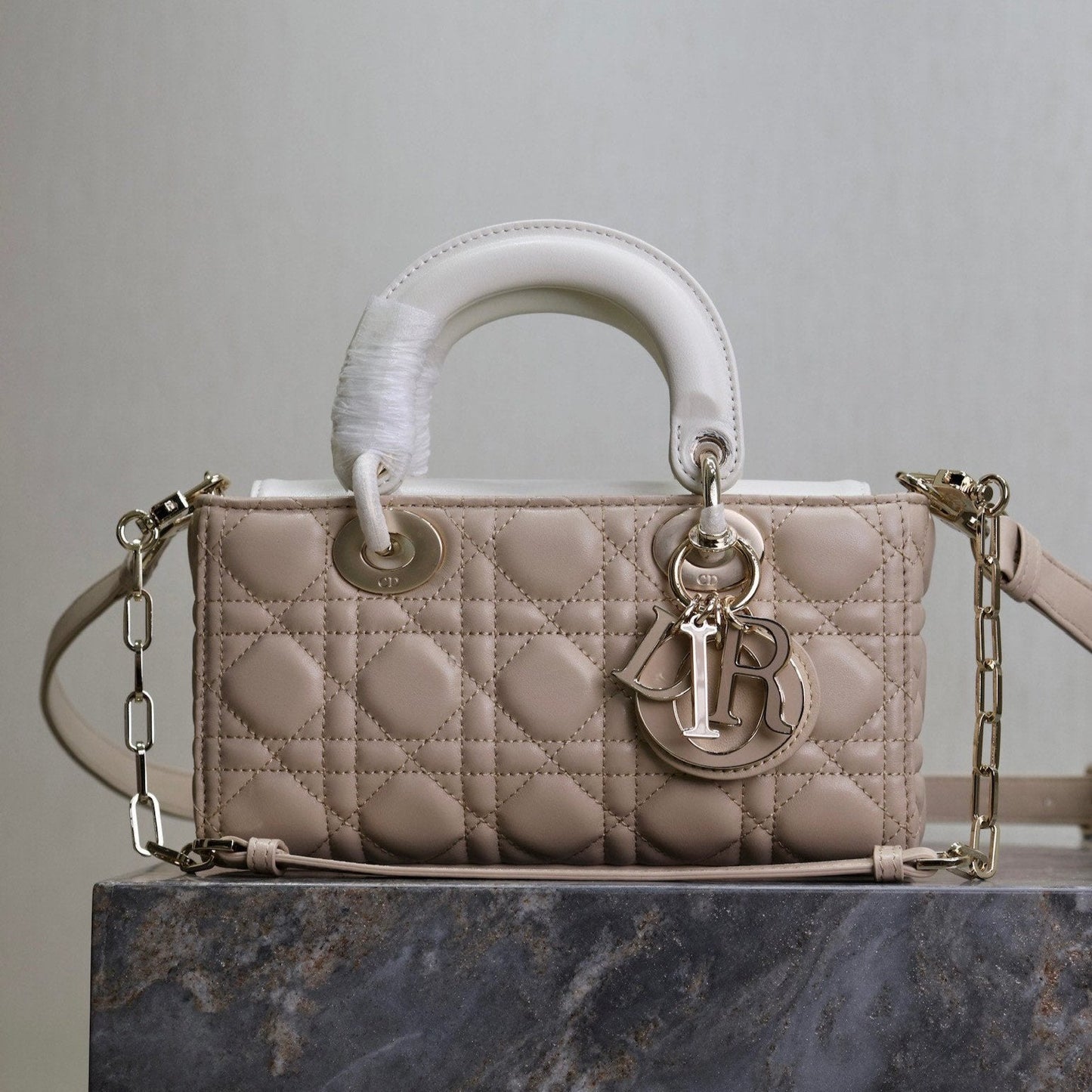 Lady D-Joy Bag 22 Beige White Lambskin