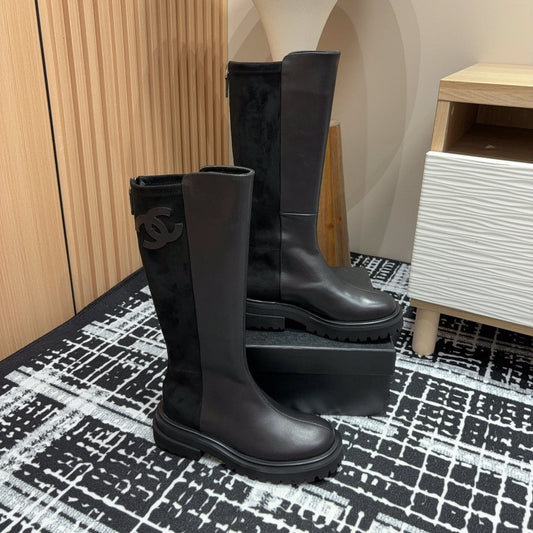 CC High Boots 45mm Plain Black Calfskin And Suede