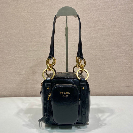 SMALL RECTANGULAR BAG 14 IN BLACK OIL WAX LAMBSKIN GOLD HARDWARE