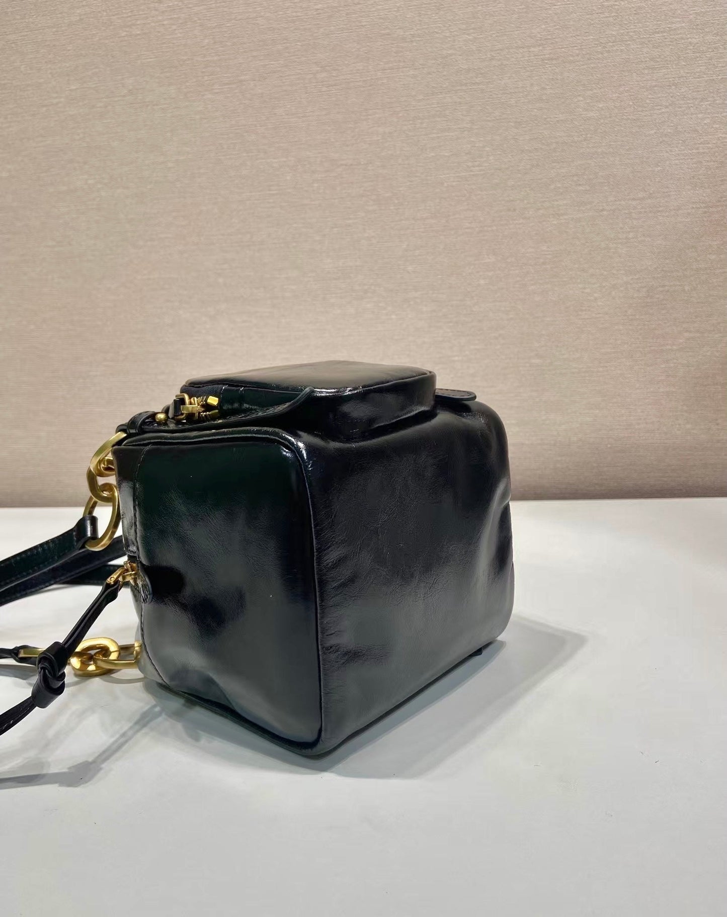 SMALL RECTANGULAR BAG 14 IN BLACK OIL WAX LAMBSKIN GOLD HARDWARE