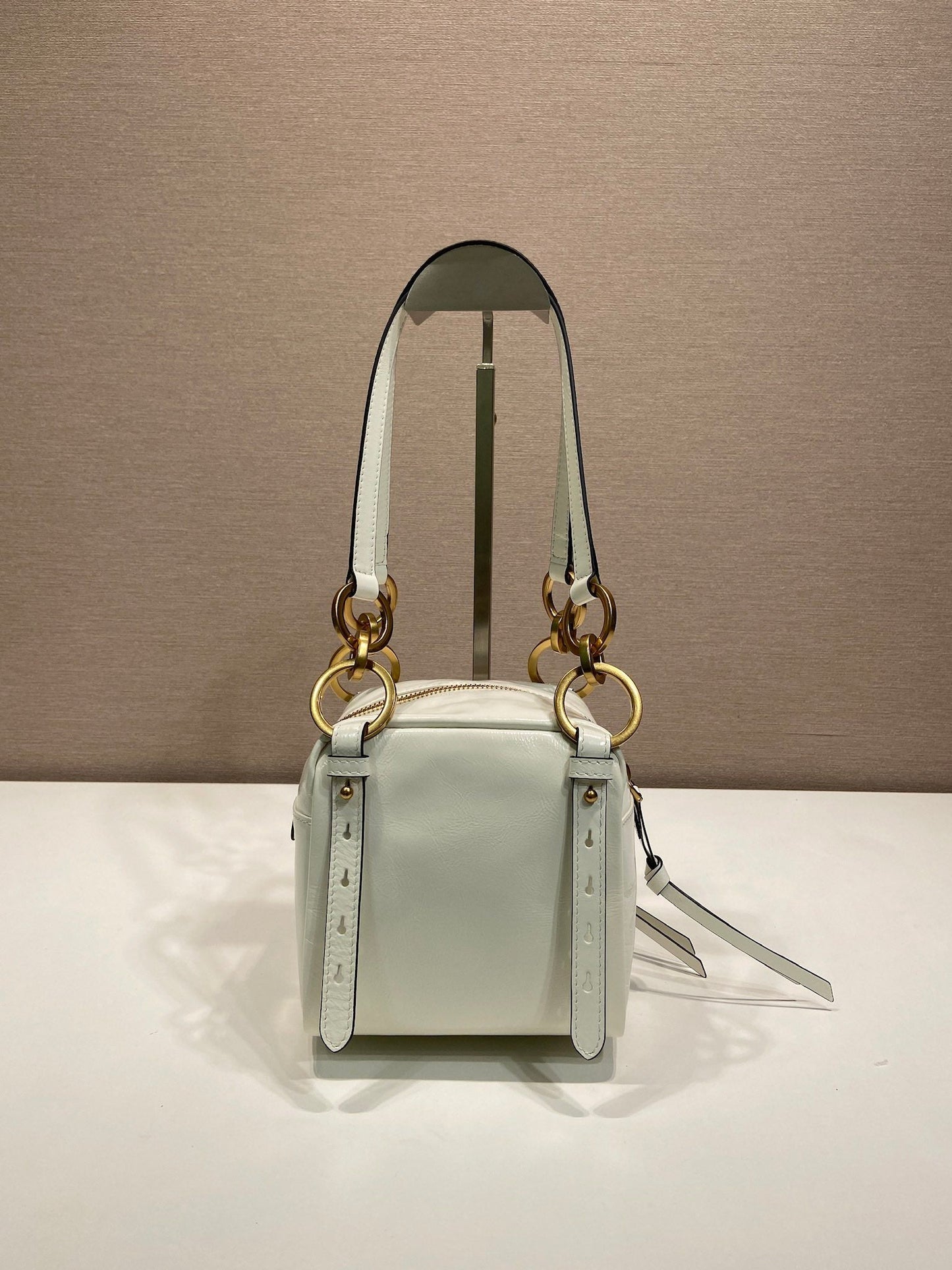 SMALL RECTANGULAR BAG 14 IN WHITE OIL WAX LAMBSKIN GOLD HARDWARE