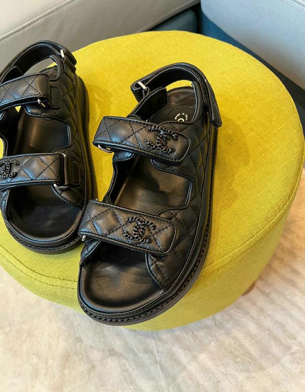 cc dad sandals all black calfskin