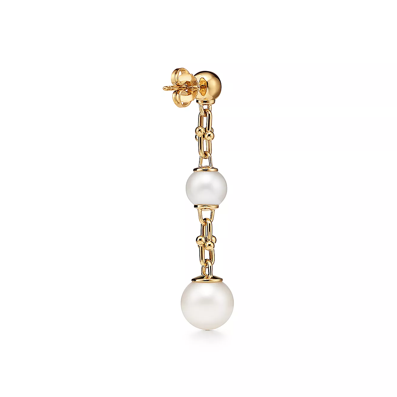 TRIPLE DROP LINK EARRINGS GOLD WITH FRESHWATER PEARLS