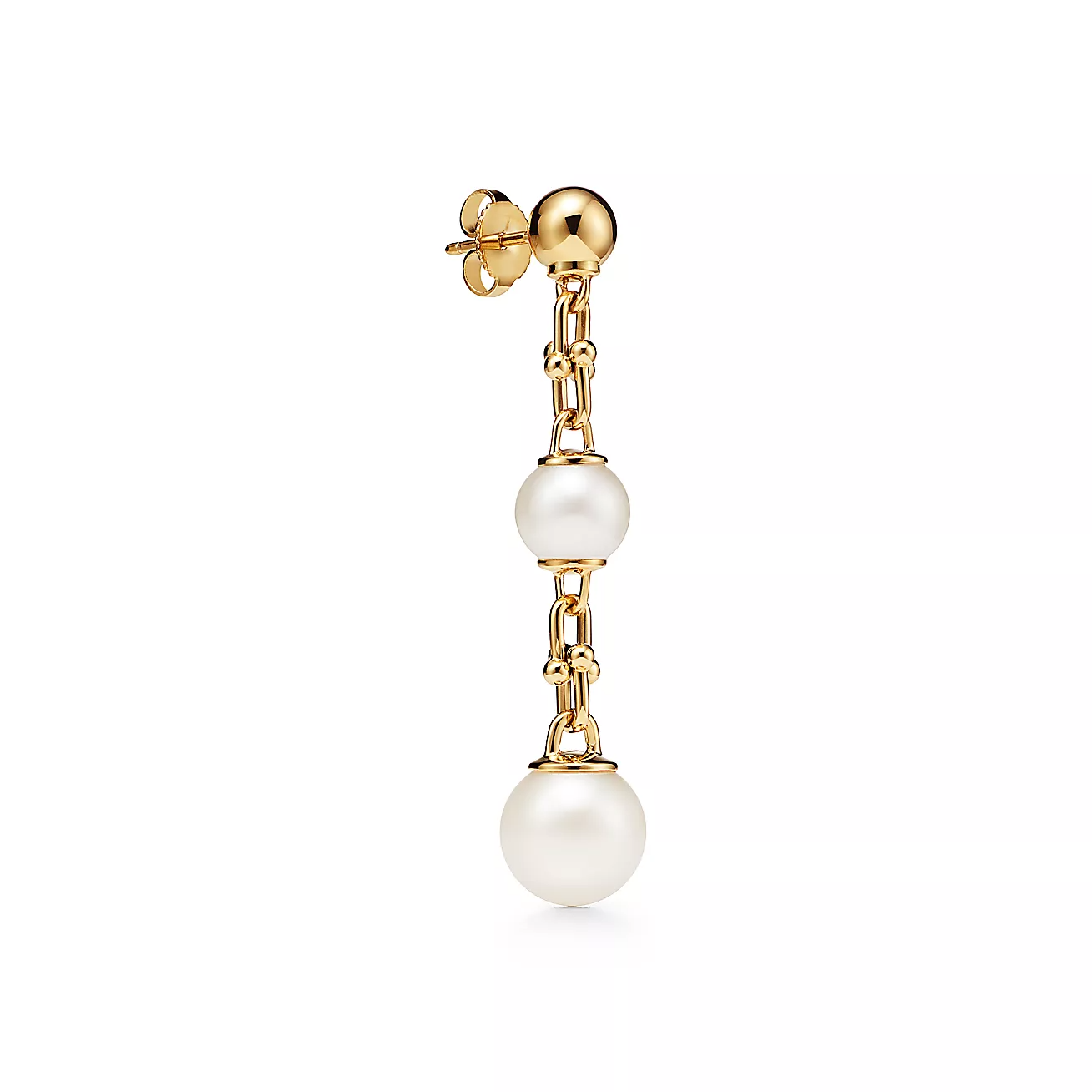 TRIPLE DROP LINK EARRINGS GOLD WITH FRESHWATER PEARLS