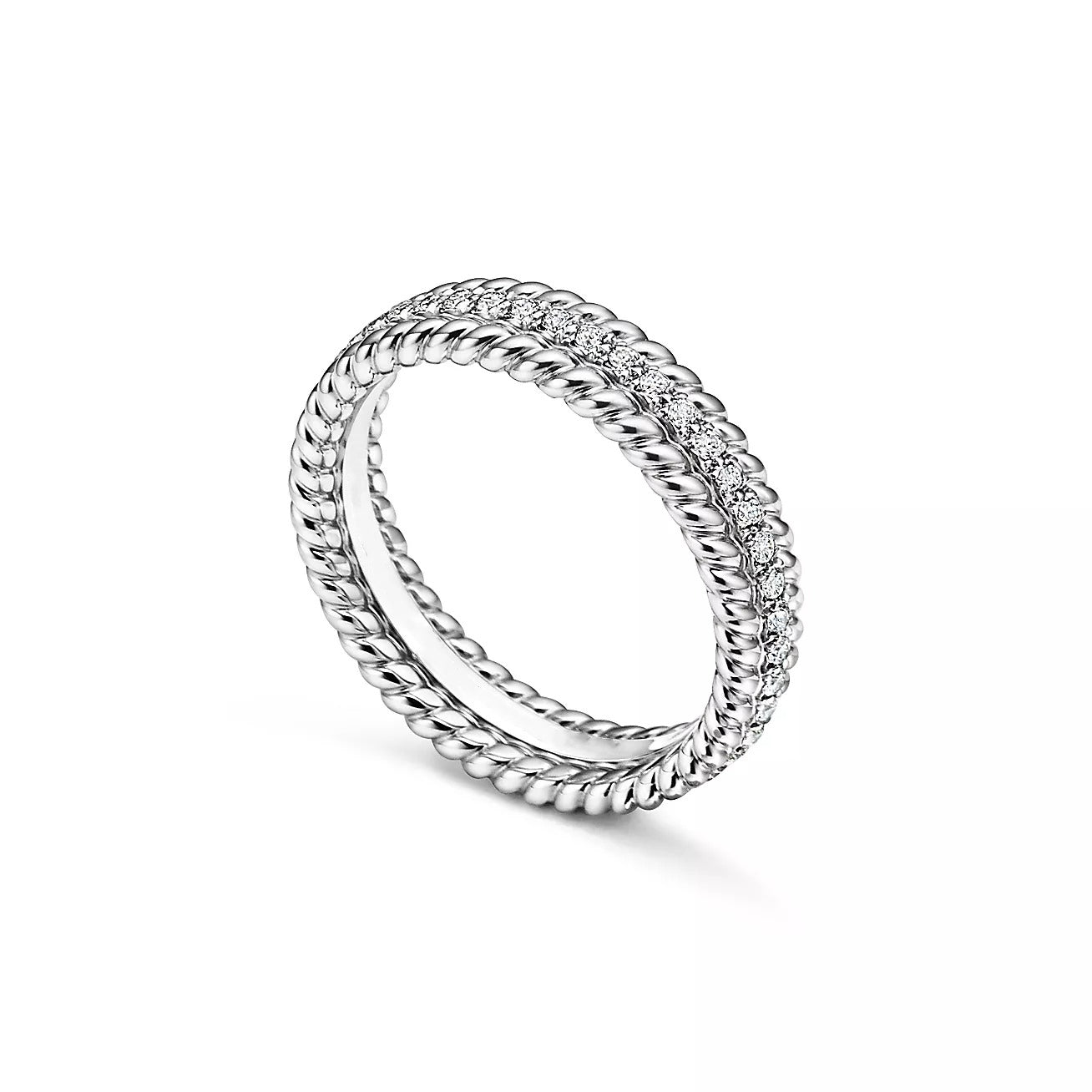 ROPE TWO-ROW SILVER DIAMOND RING