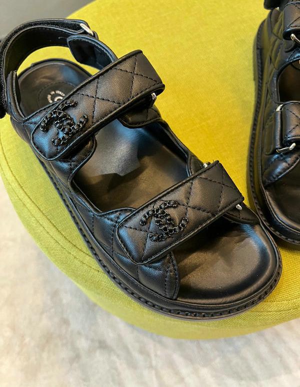 cc dad sandals all black calfskin