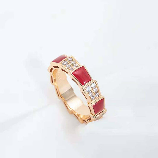 SERPENTI RING PINK GOLD CARNELIAN DIAMOND PAVED 4MM