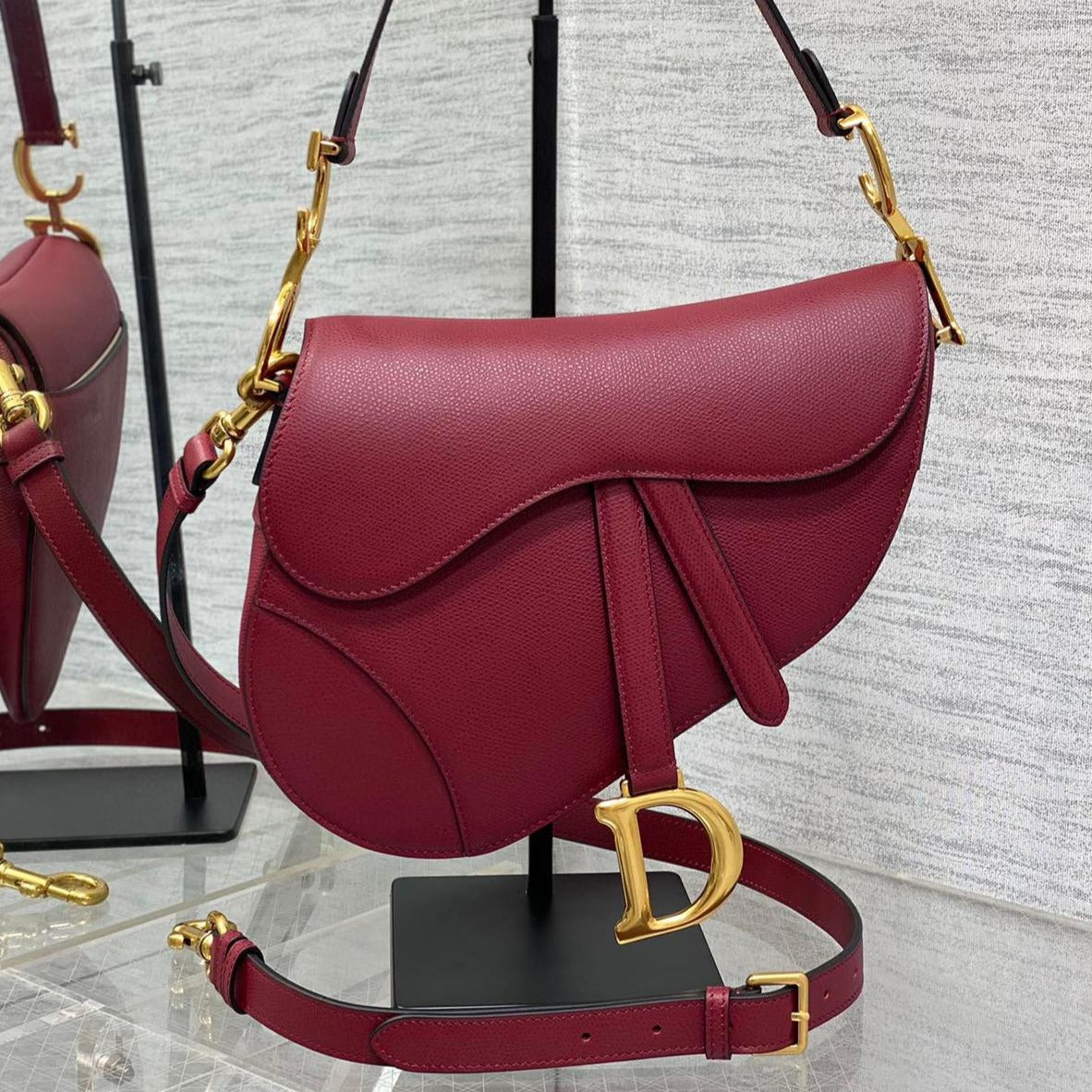 CD Saddle Bag 25cm Dark Red Grained Calfskin