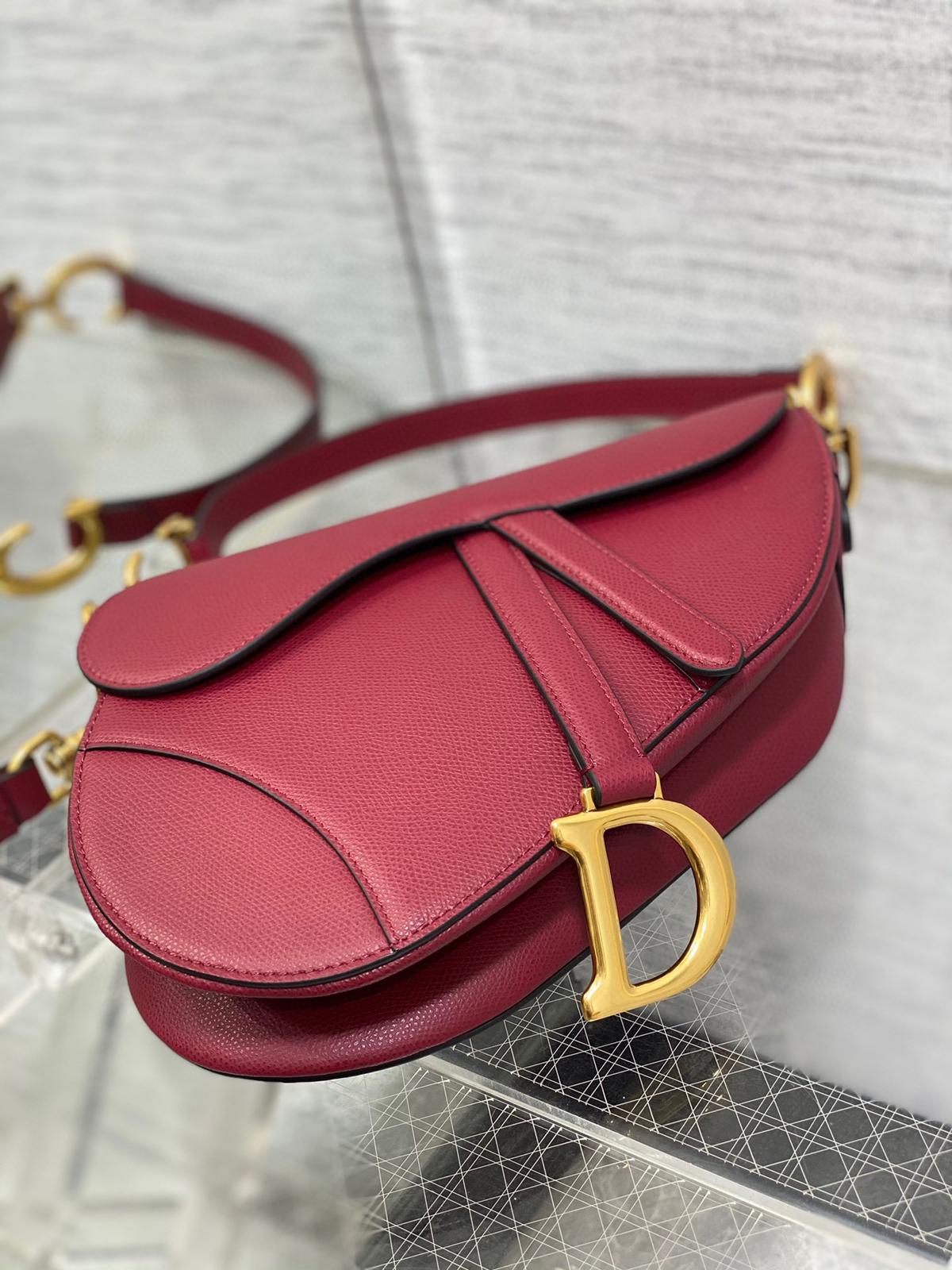 CD Saddle Bag 25cm Dark Red Grained Calfskin