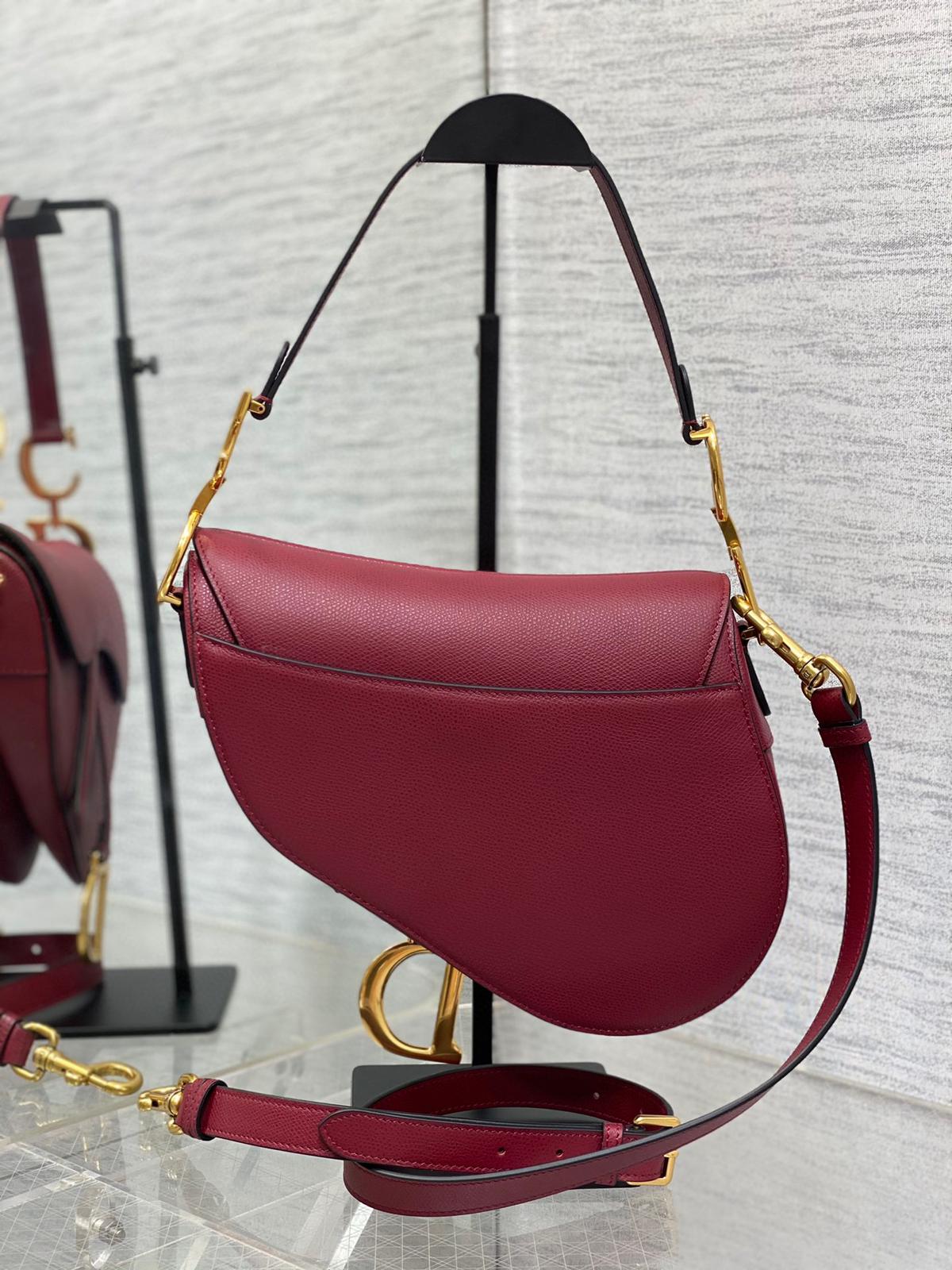 CD Saddle Bag 25cm Dark Red Grained Calfskin