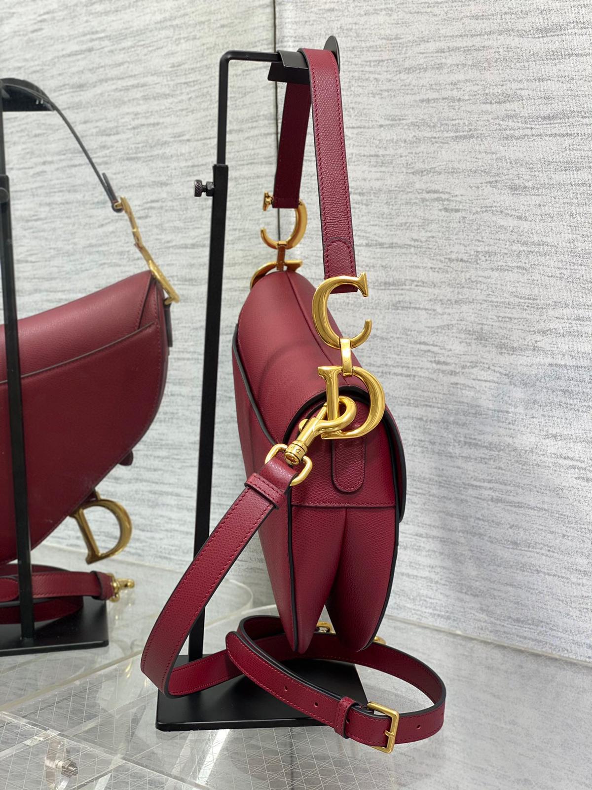 CD Saddle Bag 25cm Dark Red Grained Calfskin