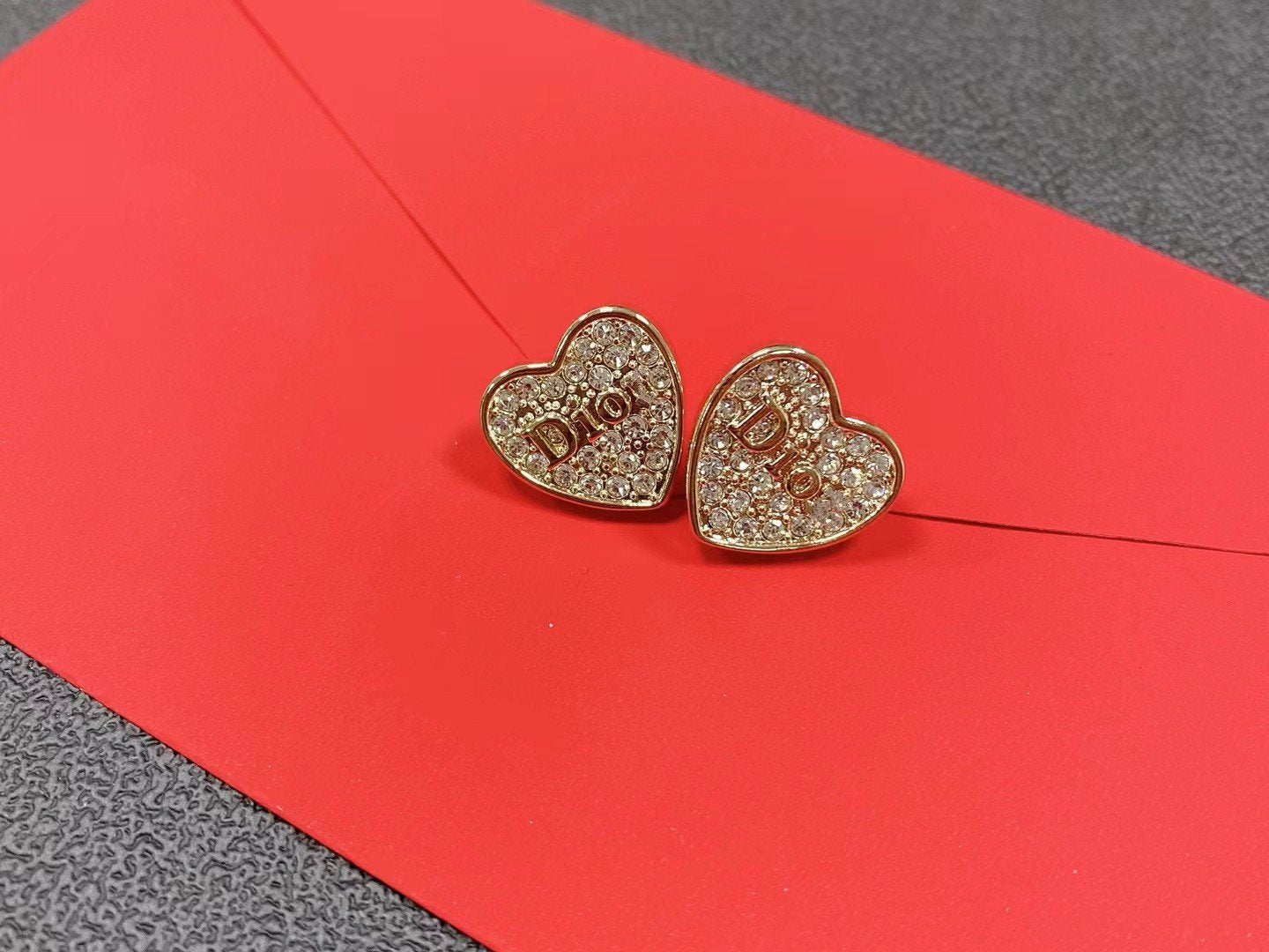 CD HEART EARRINGS GOLD FULL DIAMOND