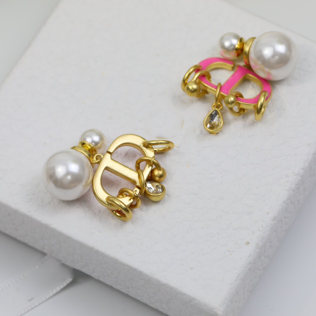 CD PINK PEARL GOLD 1 DIAMOND EARRINGS