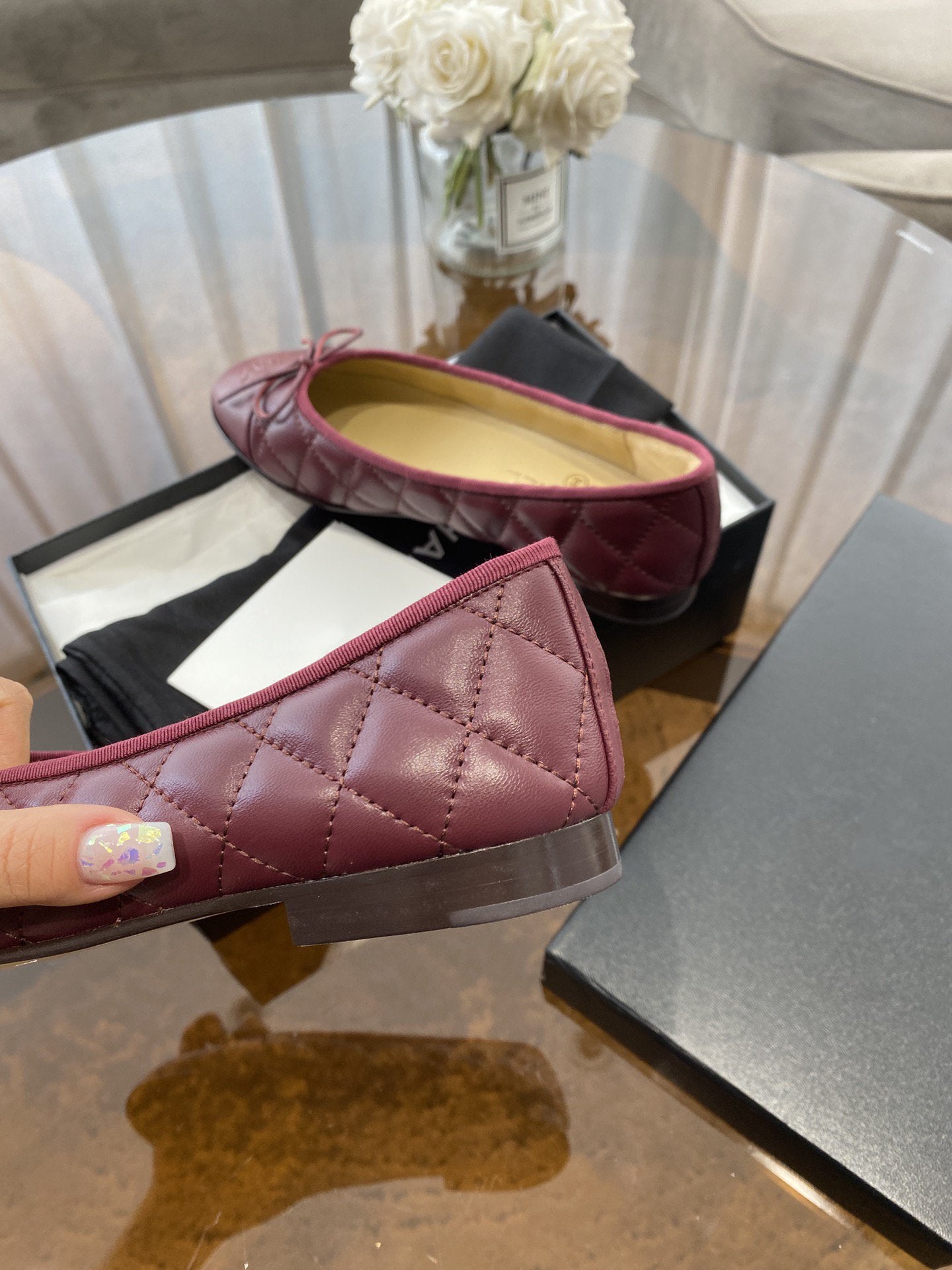 ballet flats burgundy quilted lambskin