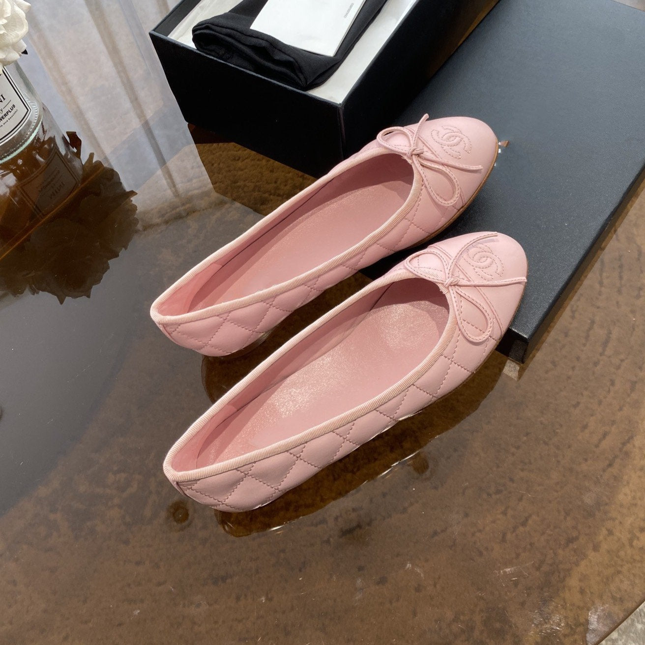 ballet flats pink quilted lambskin