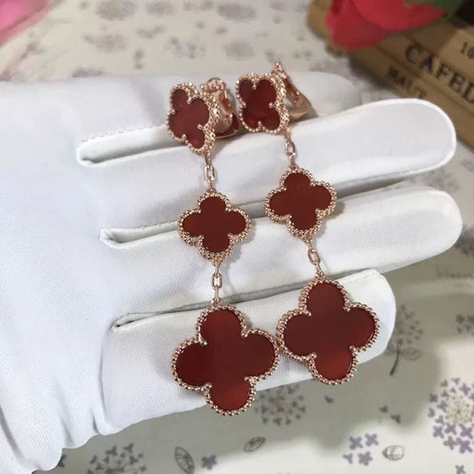 CLOVER 3 MOTIF CARNELIAN DROP EARRINGS