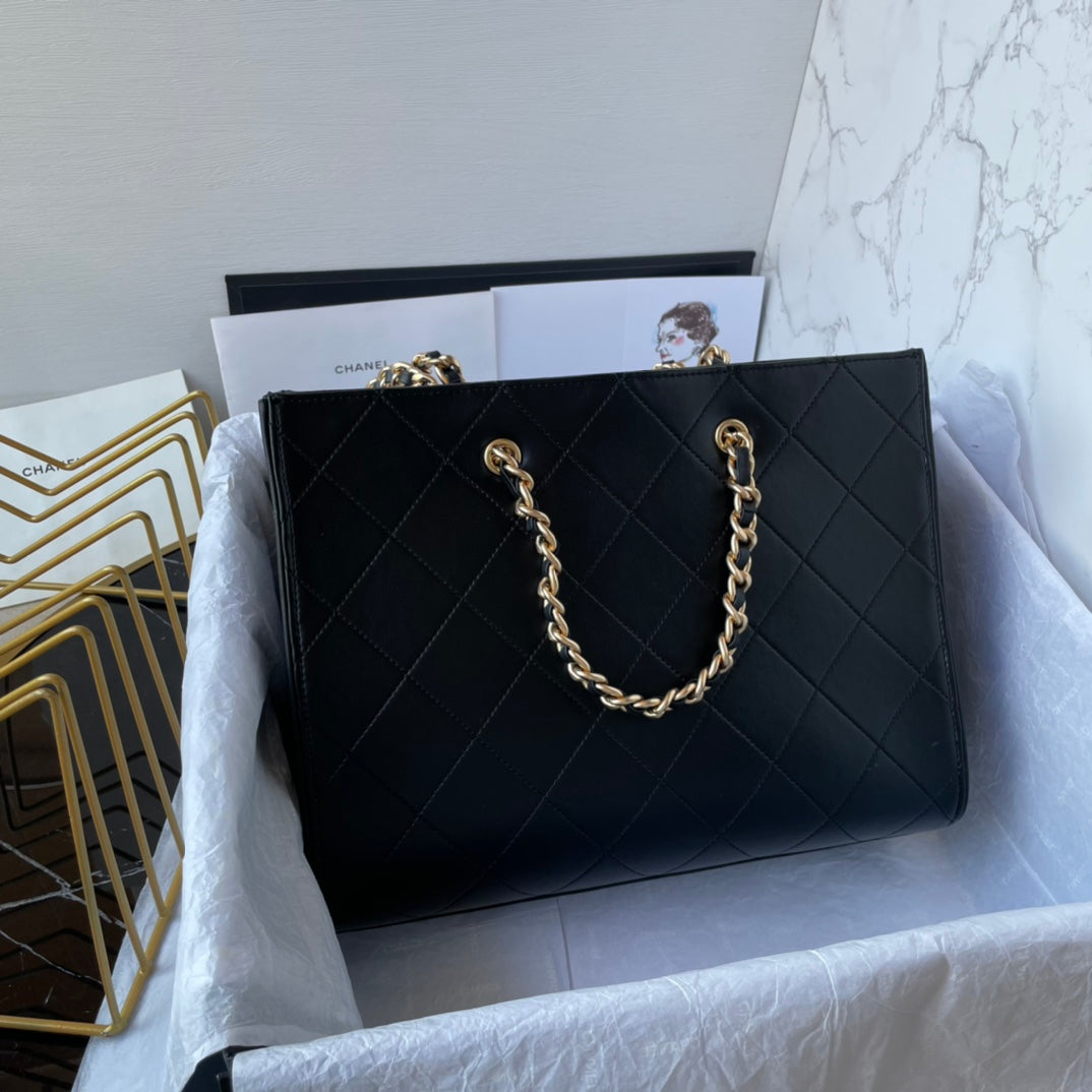 SMALL TOTE 31CM BLACK LAMBSKIN GOLD HARDWARE