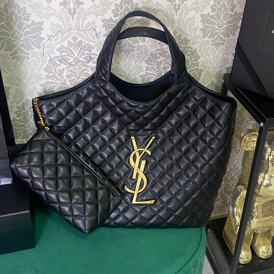 Saint Laurent ICARE MAXI SHOPPING BAG IN QUILTED BLACK LAMBSKIN