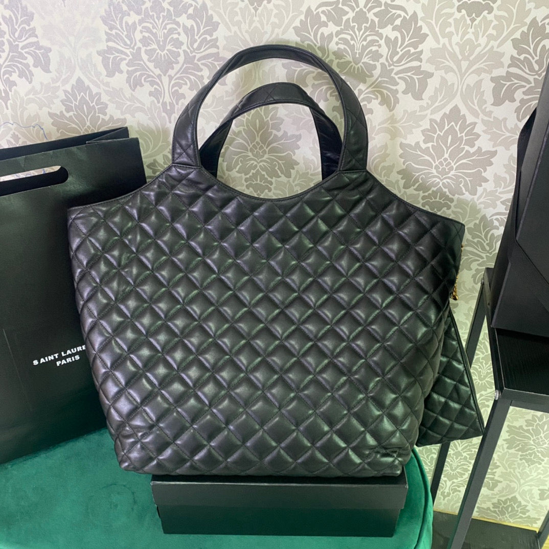 Saint Laurent ICARE MAXI SHOPPING BAG IN QUILTED BLACK LAMBSKIN